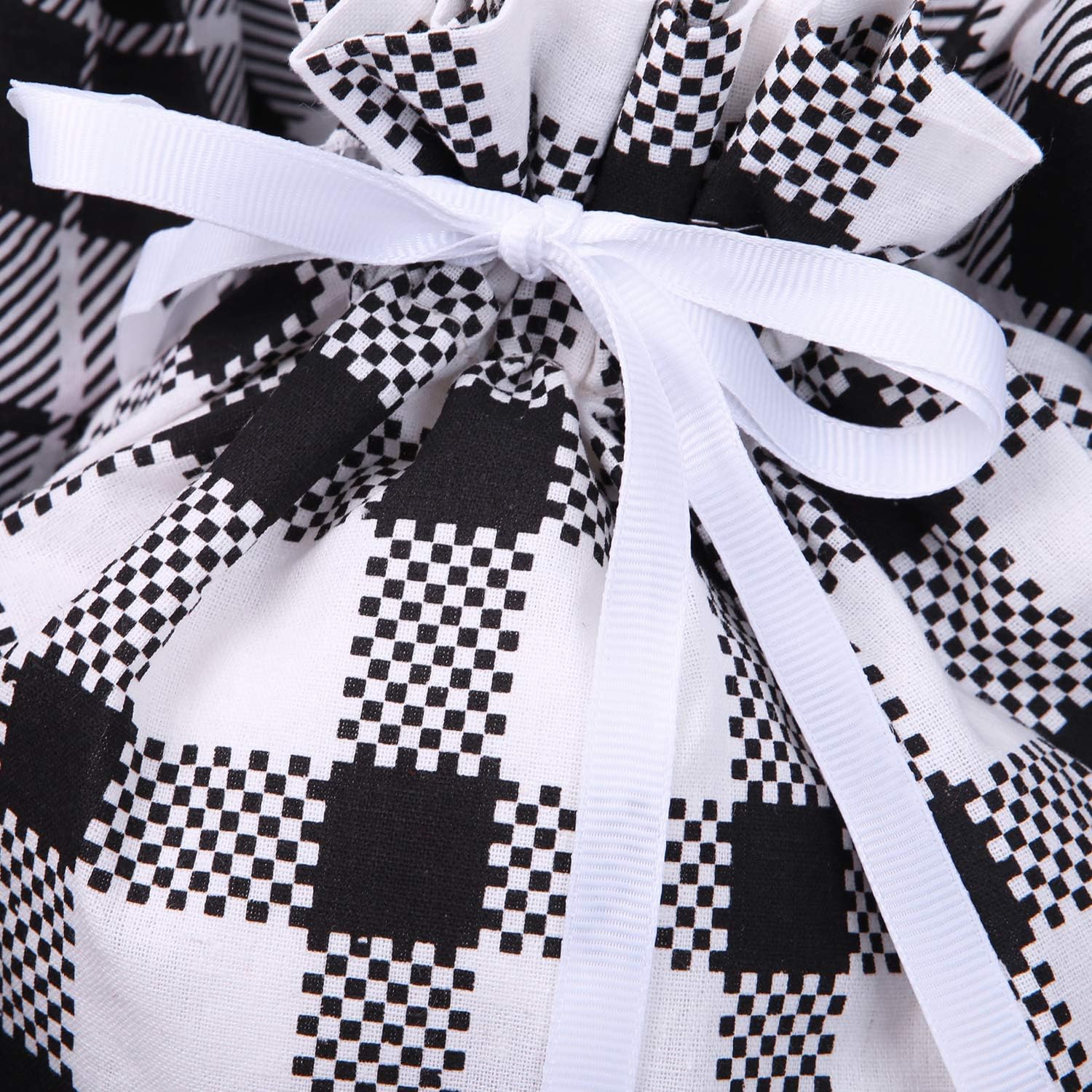 Aneco 6 Pack White and Black Plaid Drawstring Bag Cotton Drawstring Storage Sack Present Xmas Gift Bags Party Favors Bags
