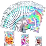 JETMORE 100 Pcs Holographic Mylar Bags, Smell Proof & Resealable Bag for Small Business, Foil Freshie Bags for Treat,Jewelry, Candy, Keychain, Package, Christmas Gift Bags, Goodie Baggies (3x5in)