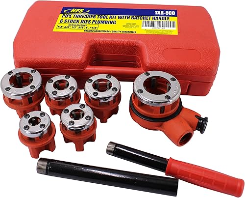 HFS(R Ratchet Pipe Threader Kit - Ratcheting Pipe Threading Tool Set with 6 Dies