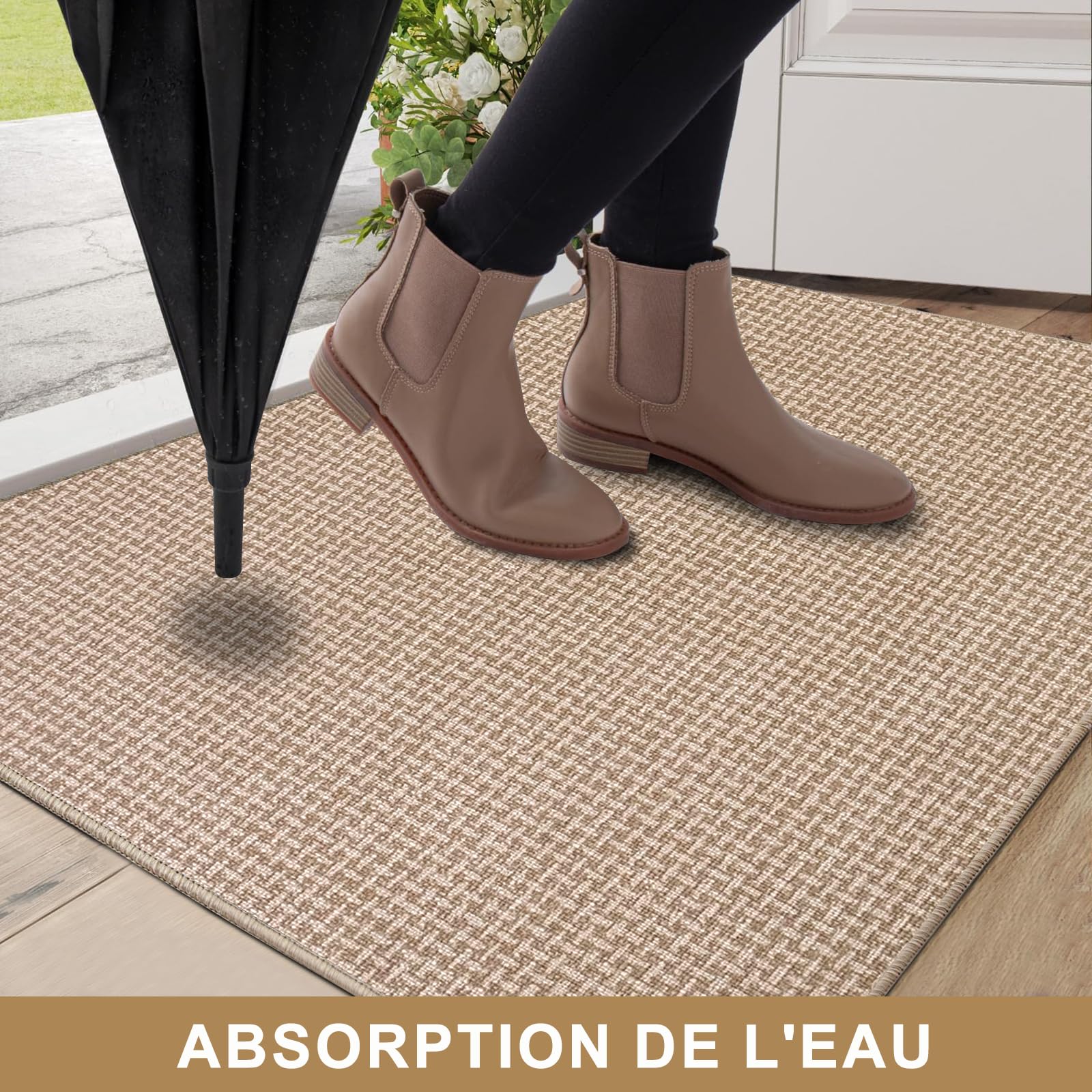 Paillasson Intérieur 80 x 120 cm, Tapis d'entrée Antidérapant et Absorbant, Paillassons Ultra-Fins et Lavables, Tapis pour Intérieur, Extérieur, Chambre, Cuisine, Entrée, Couloir (Beige)