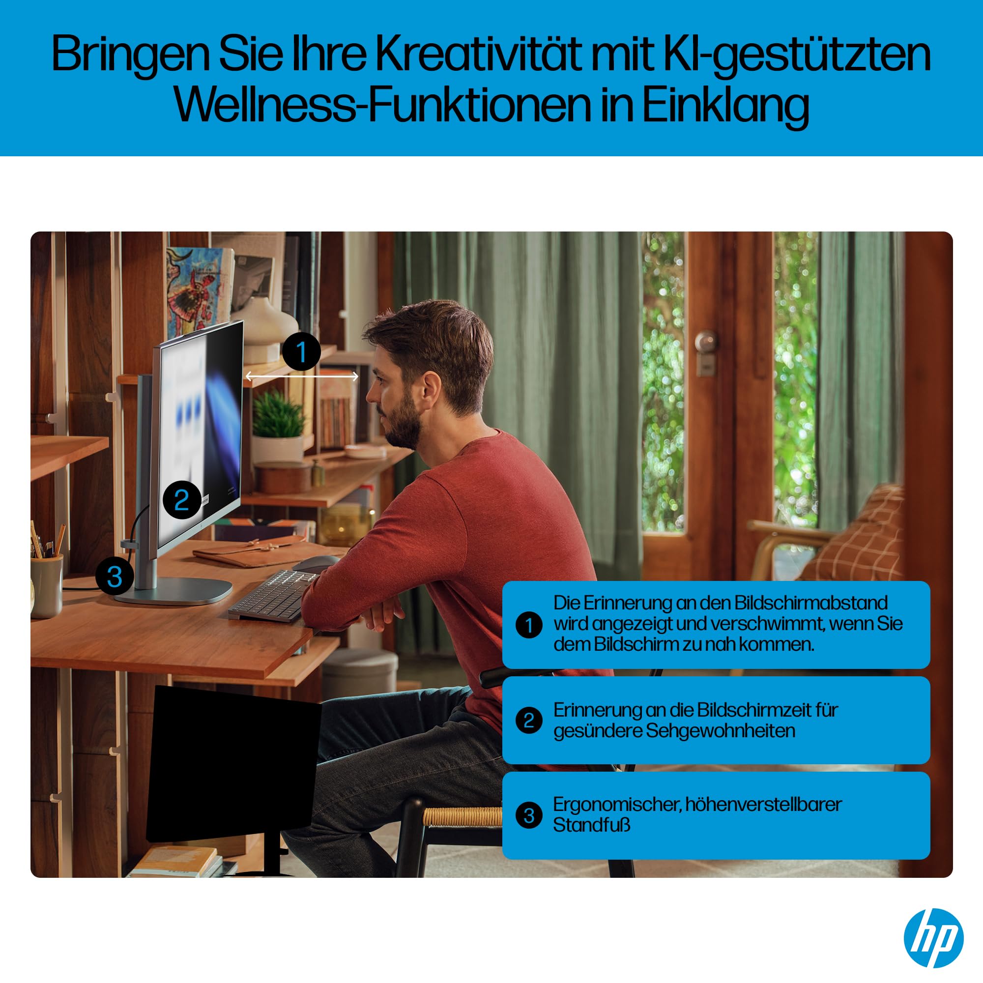 HP OmniStudio X 27-cs0273ng All-in-One KI PC, 27 Zoll Entspiegeltes FHD-Display, Intel Core Ultra 7 155H, 16 GB DDR5-SDRAM, 1 TB SSD, Intel Arc Graphics, Windows 11 Home, QWERTZ Tastatur, Silber