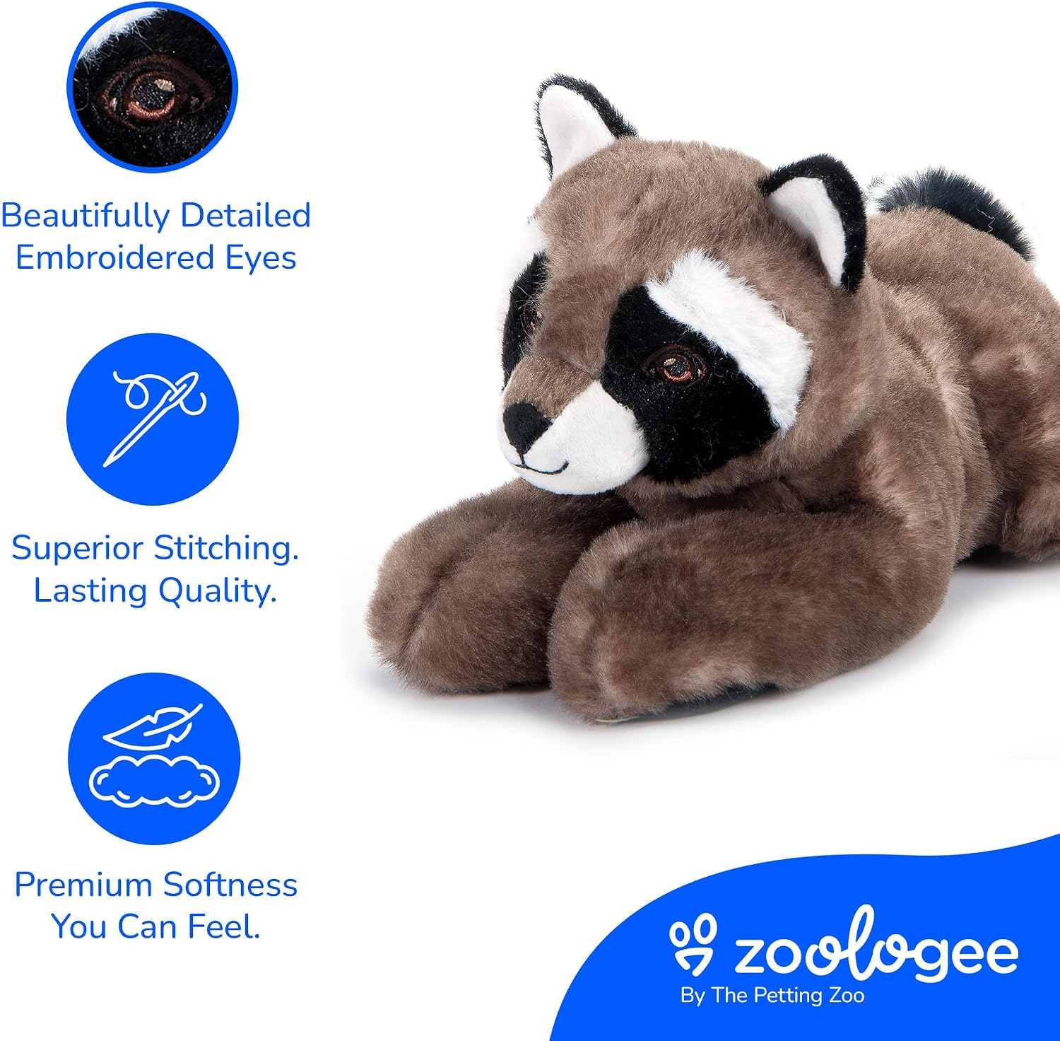 The Petting Zoo Raccoon Stuffed Animal Plushie, Gifts for Kids, Earth Keeperz Wildlife Animals, Zoologee Raccoon Plush Toy, 10 inches