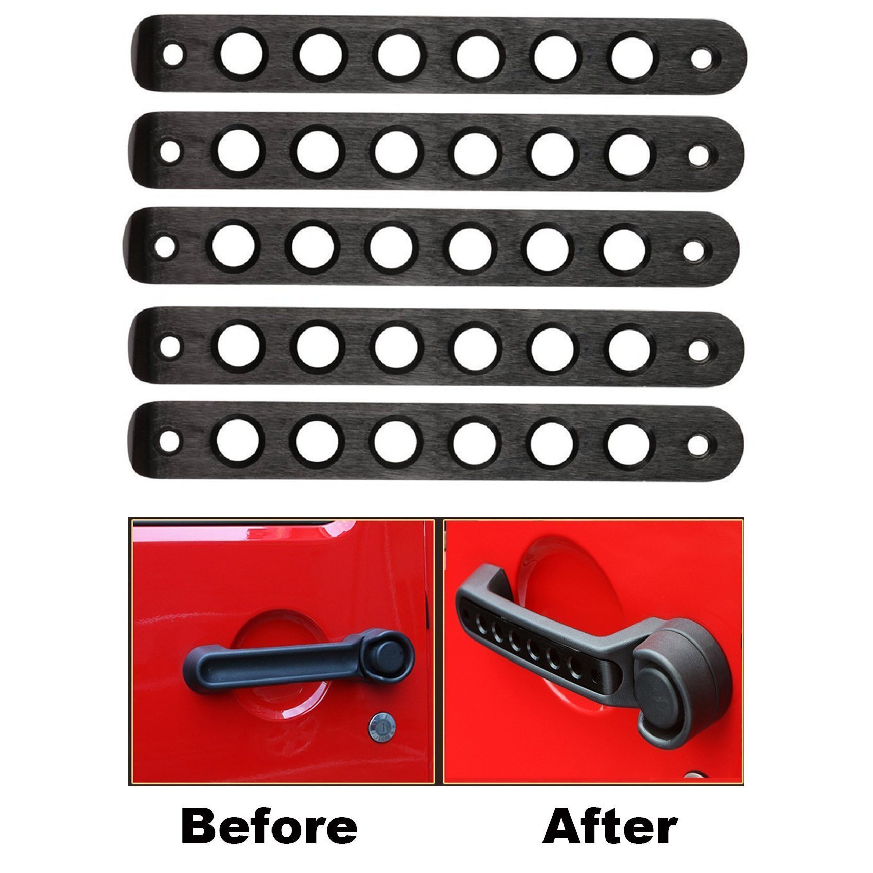 Oxygentle 5-Pcs Aluminum Front & Rear Door Grab Handle Cover Trim for 4 Door 2007-2017 Jeep Wrangler JK & Umlimited