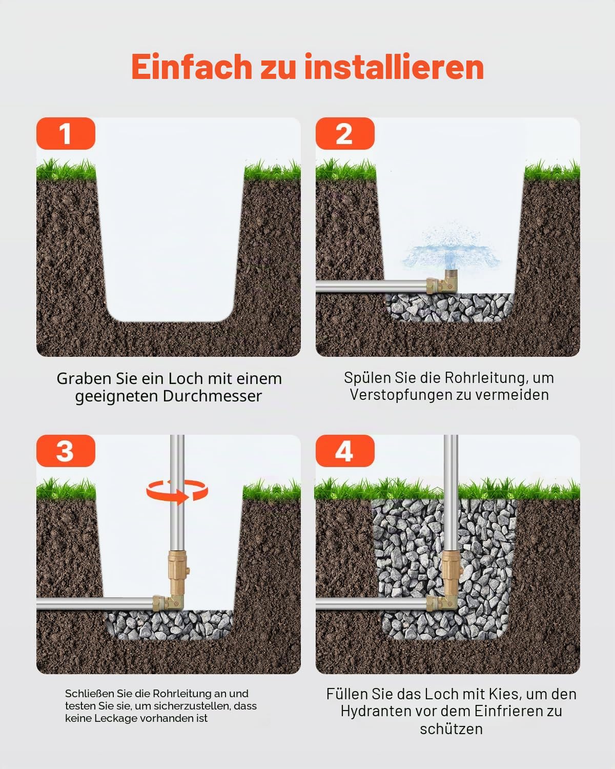 VEVOR Frostsicherer Gartenhydrant, 1,6 m Langer Außenwasserhahn mit 91,5 cm Eingrabungstiefe, G 3/4 Zoll Rohranschluss & G 3/4 Zoll Schlauchkupplung, für Bewässerung von Hof, Garten & Bauernhof