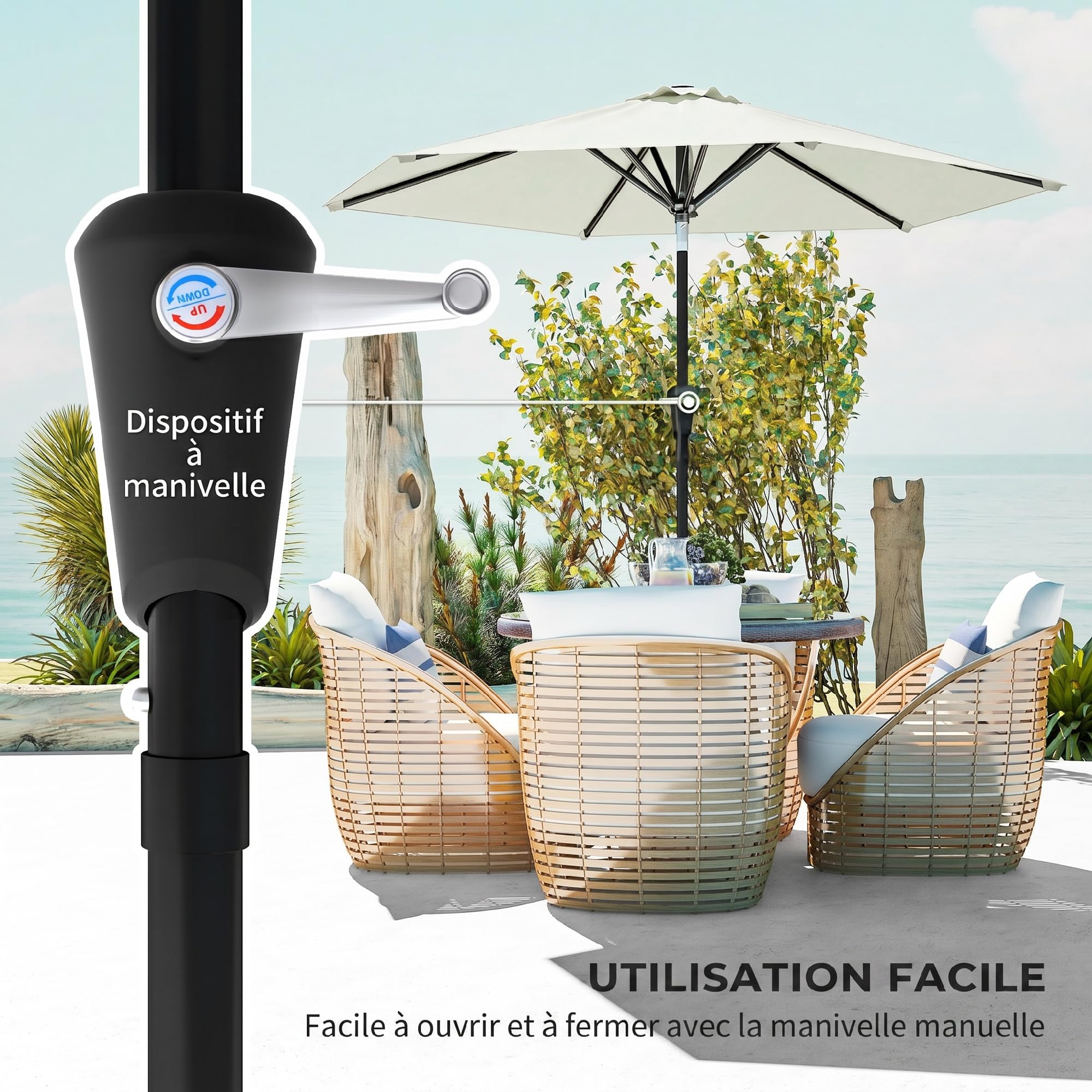 Outsunny Parasol de jardin Parasol droit hexagonal inclinable Ø 2,3 x 2,16H m métal polyester haute densité