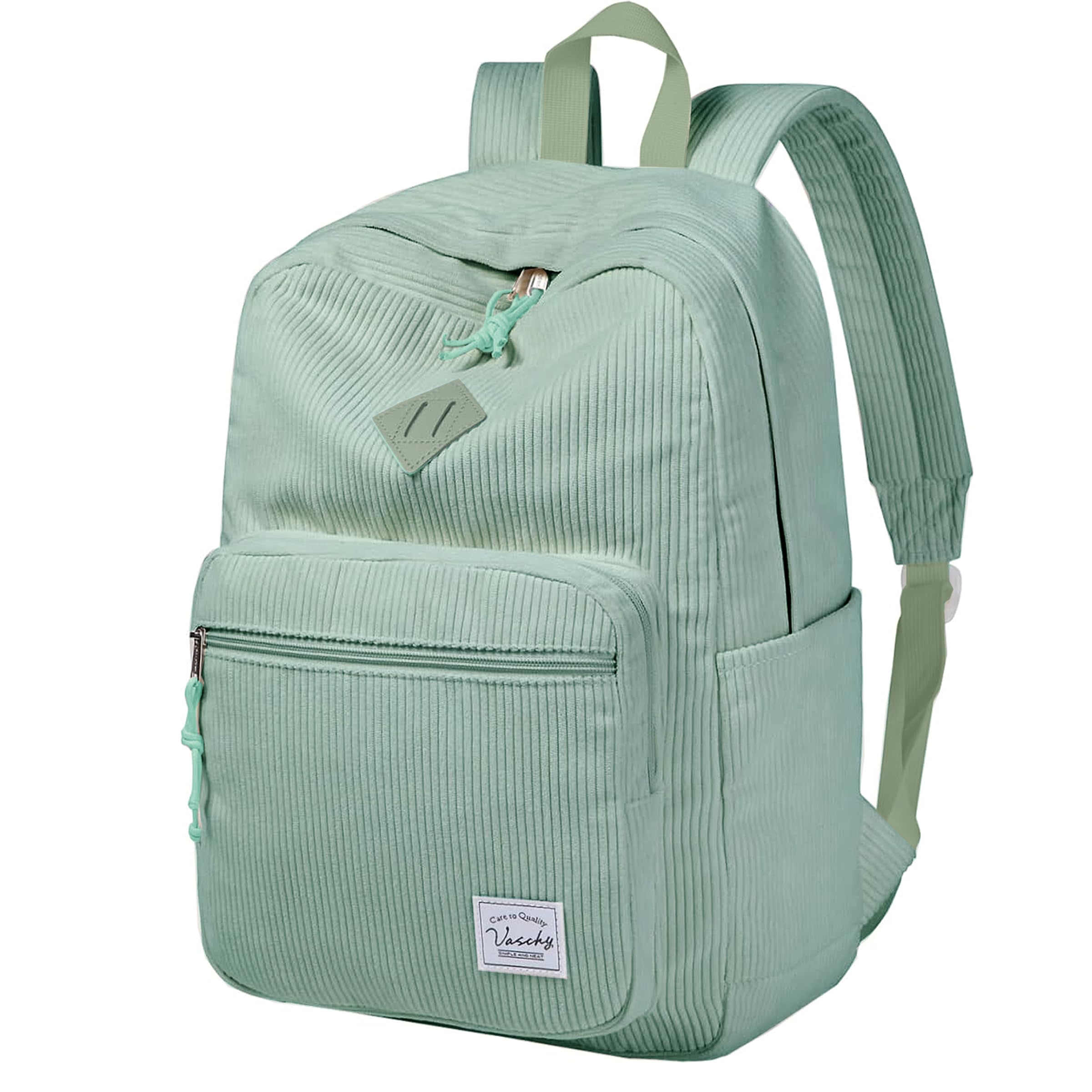 VASCHY Corduroy Backpack for Girls, Vintage Casual Kawaii Cute Aesthetic Fuzzy Fluffy Fleece Travel Rucksack Daypack for School Teens/Women Light