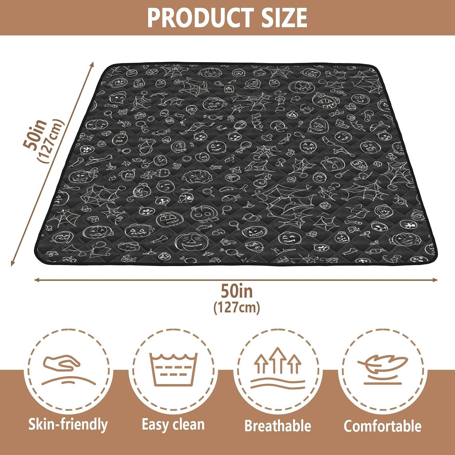 Halloween Element Graffiti Baby Play Mat, 50“ X 50” Washable Folding Crawling Mat, Baby Floor Mat, Soft, Non-Slip
