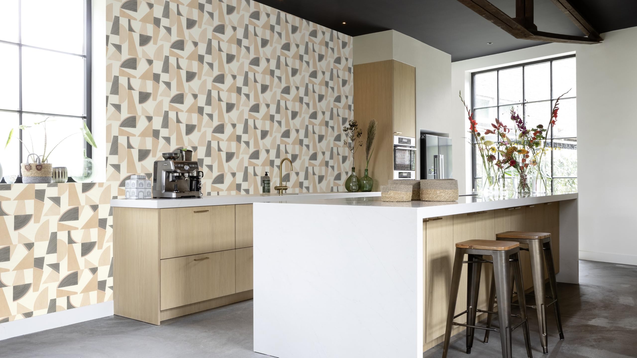 Rasch Tapeta z włókniny w stylu retro – abstrakcyjna tapeta winylowa geometryczna w kolorze kremowym do nowoczesnego mieszkania – wytrzymała i zmywalna – 10,05 m x 0,53 m