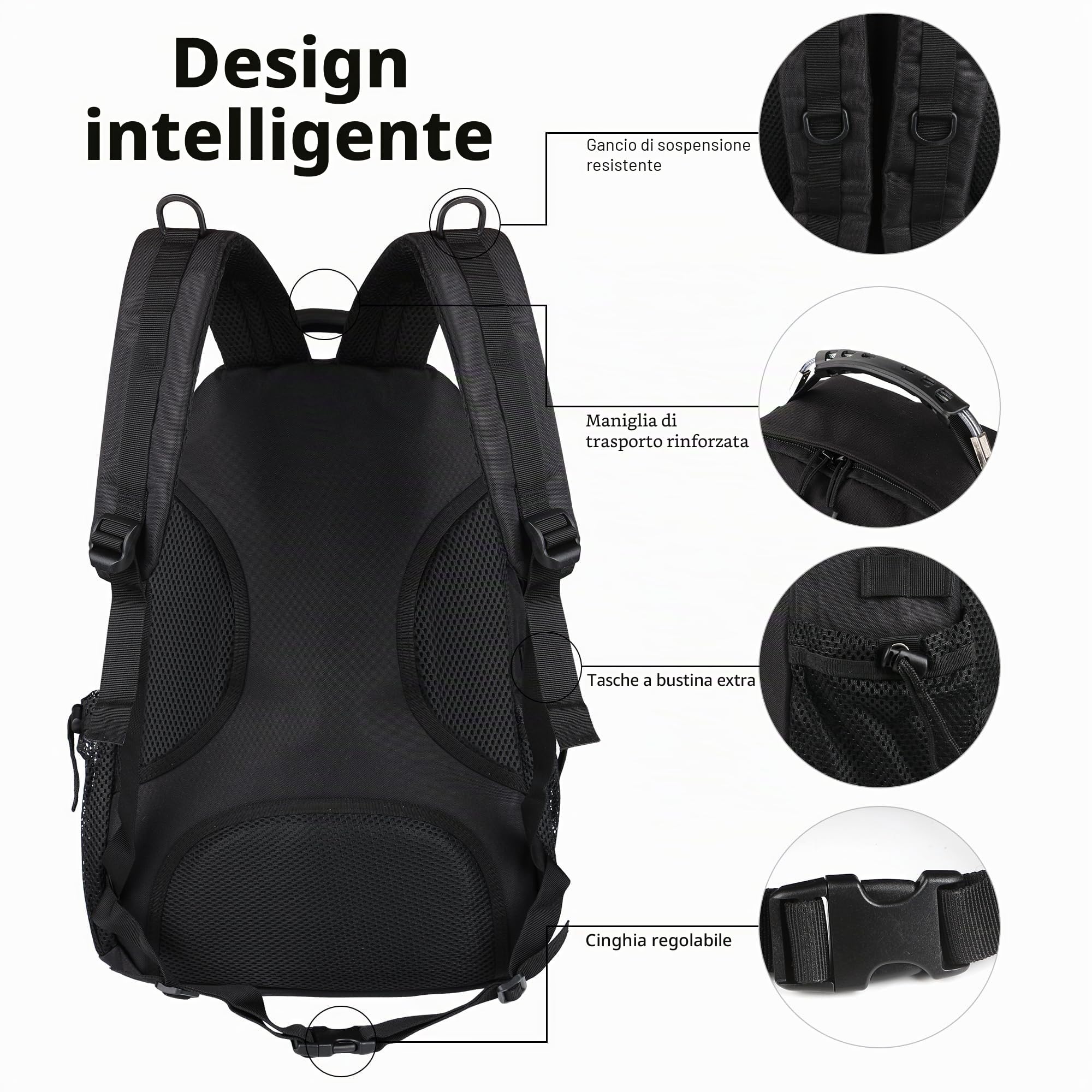 aiGear 35L Zaino Tattico Militare Grande Capacità Impermeabile Nero | Militare Zaino, Borsone da Viaggio per Uomo/Donna, per Sport all'aperto Trekking Escursioni Pesca Palestra Camping