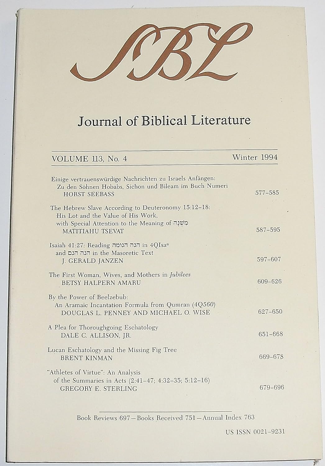 Journal of Biblical Literature (Volume 113 Number 4, Winter 1994