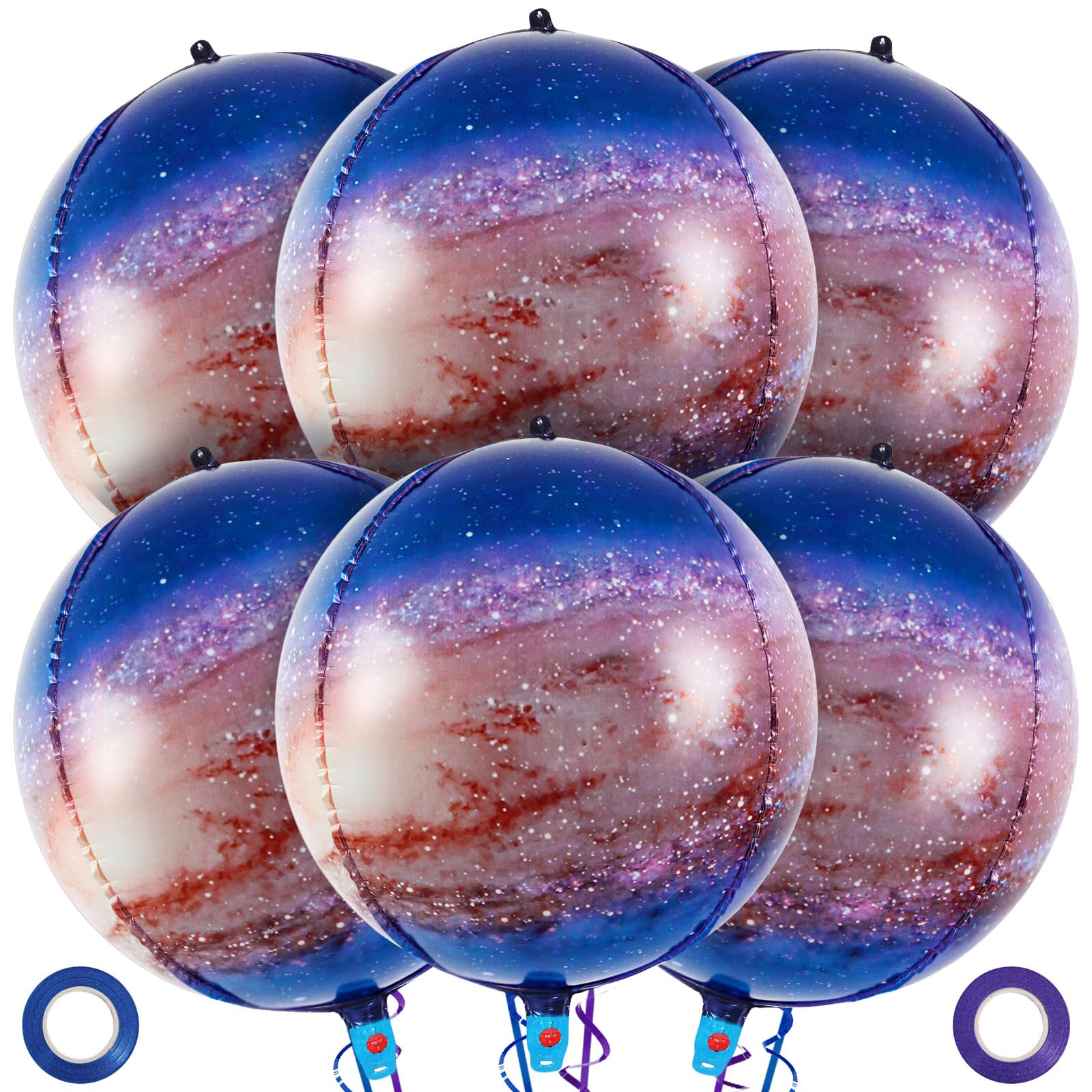 Galaxy Balloons, 22 Incn Large Galaxy Foil Balloons, 6 Pcs Planet Round Sphere Balloons for Travel Adventure Birthday Party Decorations Supplies