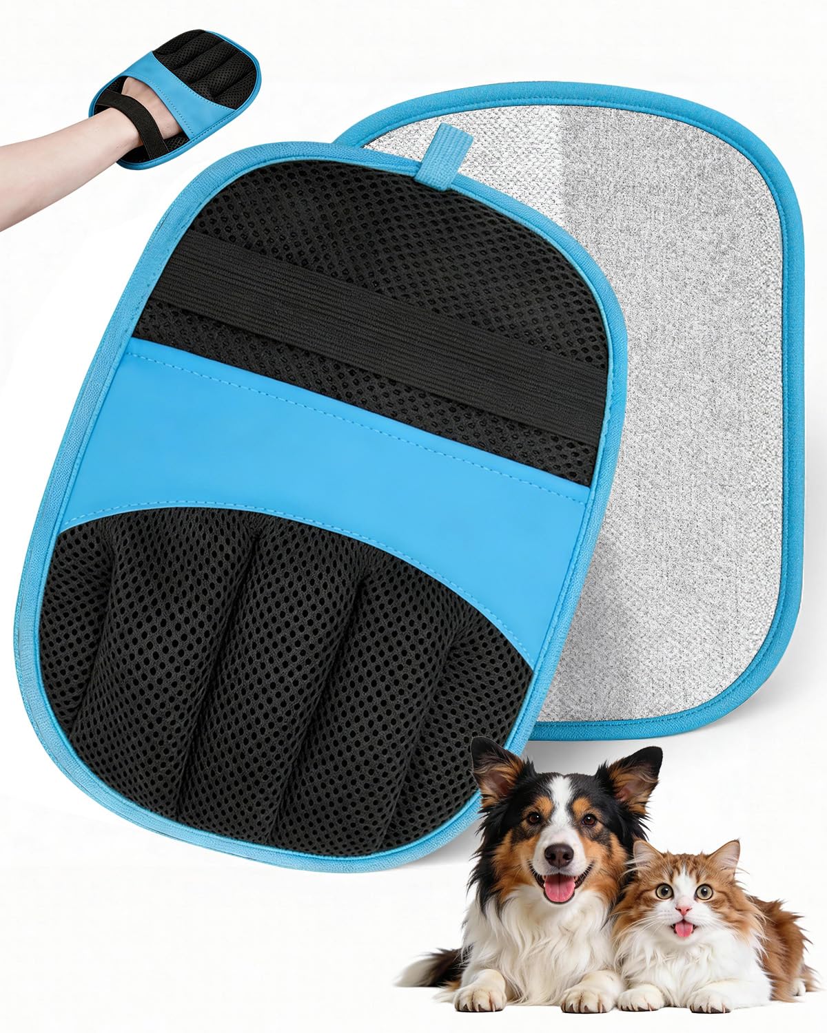 JIMYIU Set di 2 Guanti elettrostatici Anti-Pelo, Versione Rinforzata e migliorata – riutilizzabili e Lavabili, per Cani e Gatti, per Divano, tappeti, seggiolino Auto, Vestiti e mobili, Blu
