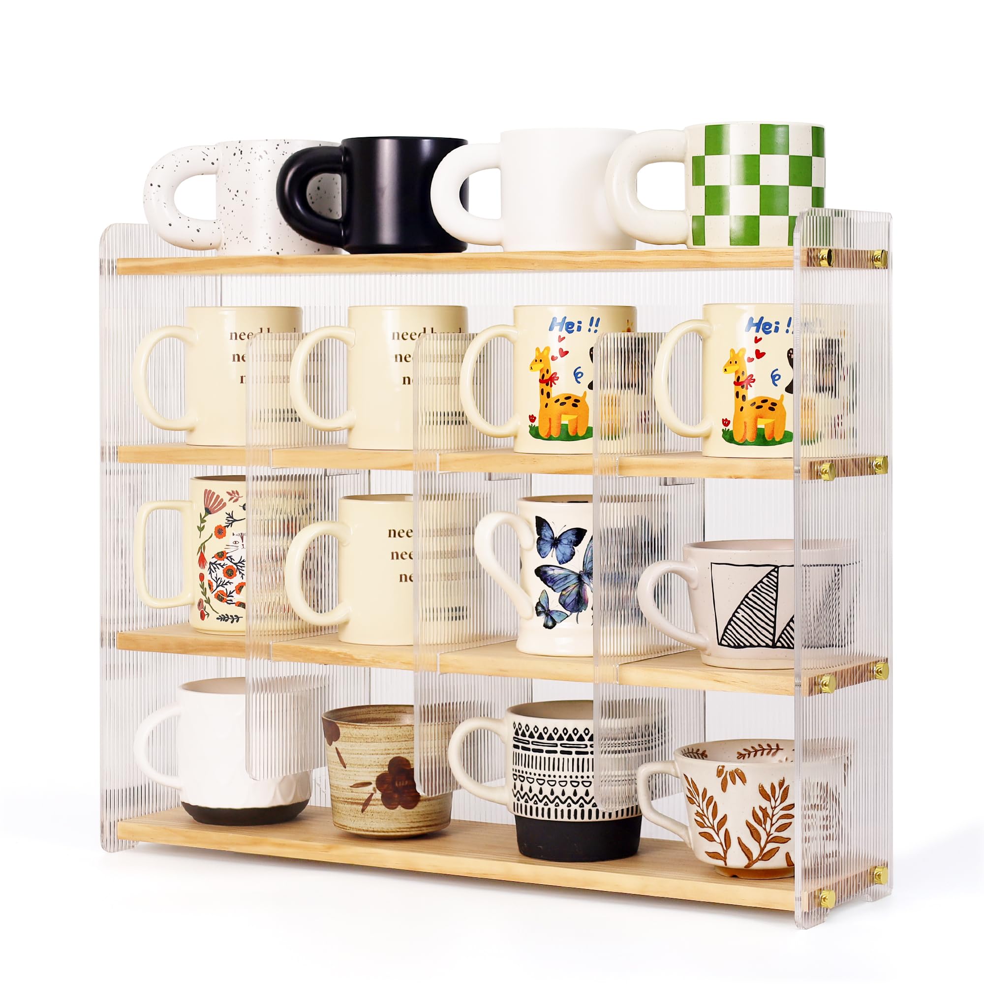 Photo 1 of ***DAMAGED - SEE NOTES/PICTURES*** KAOTGOT Mug Shelf 4-Tier Walnut Coffee Cup Displays,Kitchen Spice Storage