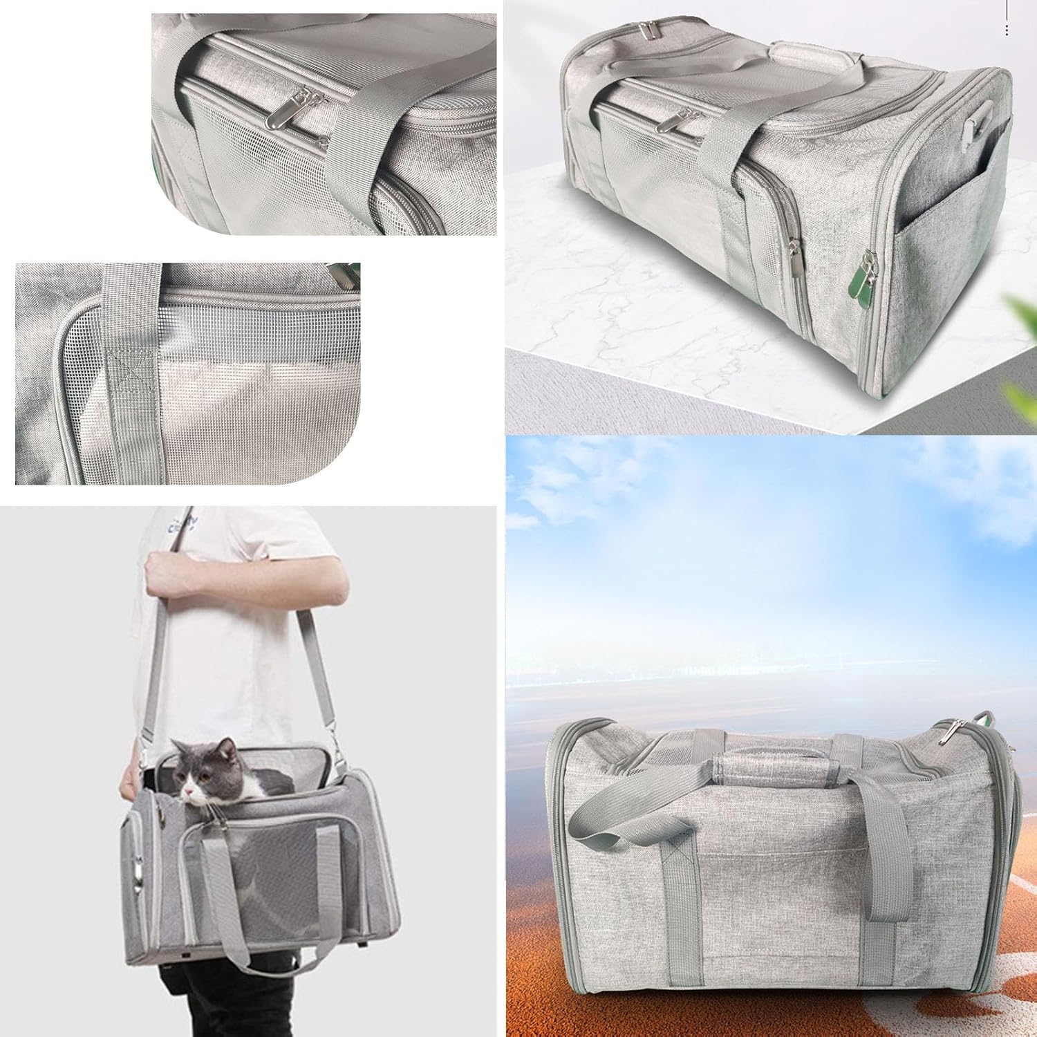 Transporttasche für Katze Hund, Faltbare Tragbar Katzentransportbox Hundetransportbox für Mittel Kleine Haustiere Katzen Hunde, Katze Tragebox Tragetasche bis 15lbs(Grau, M)