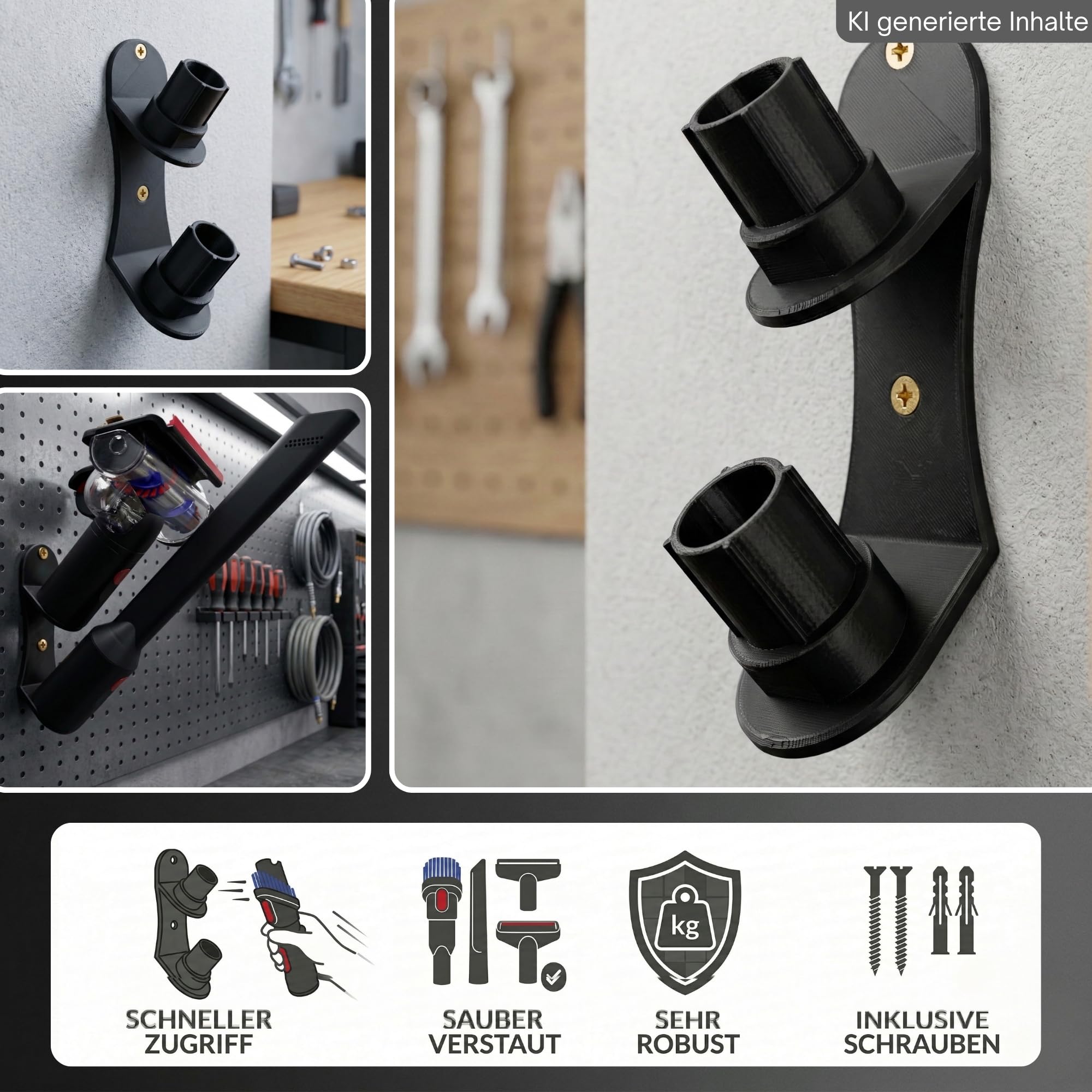 Supporto da parete adatto per Dyson V16 accessori Made in Germany – per ugello spazzola e supporto da parete (2 ugelli)