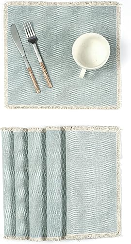 Miniatura 24 de Hausattire - Juego de 6 manteles individuales de algodón deshilachados para mesa de comedor 13x19 pulgadas | Mantel individual de estilo rústico