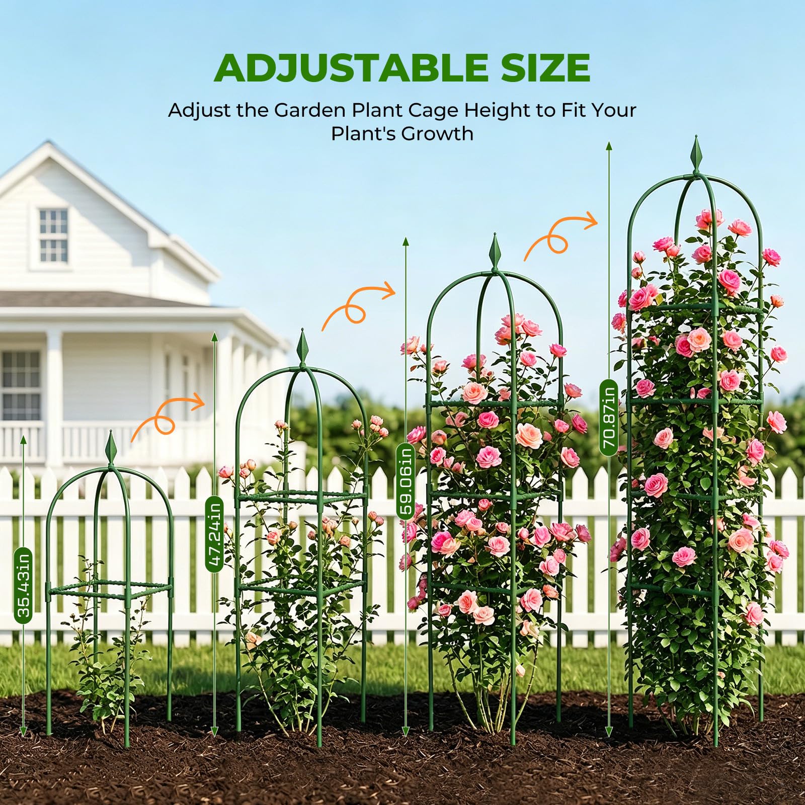 Treillis obélisque de jardin de 0,6 m, treillis obélisque pour plantes grimpantes d'extérieur, support d'escalade en fer revêtu de PVC, treillis en pot pour rose intérieur et extérieur, vert (4