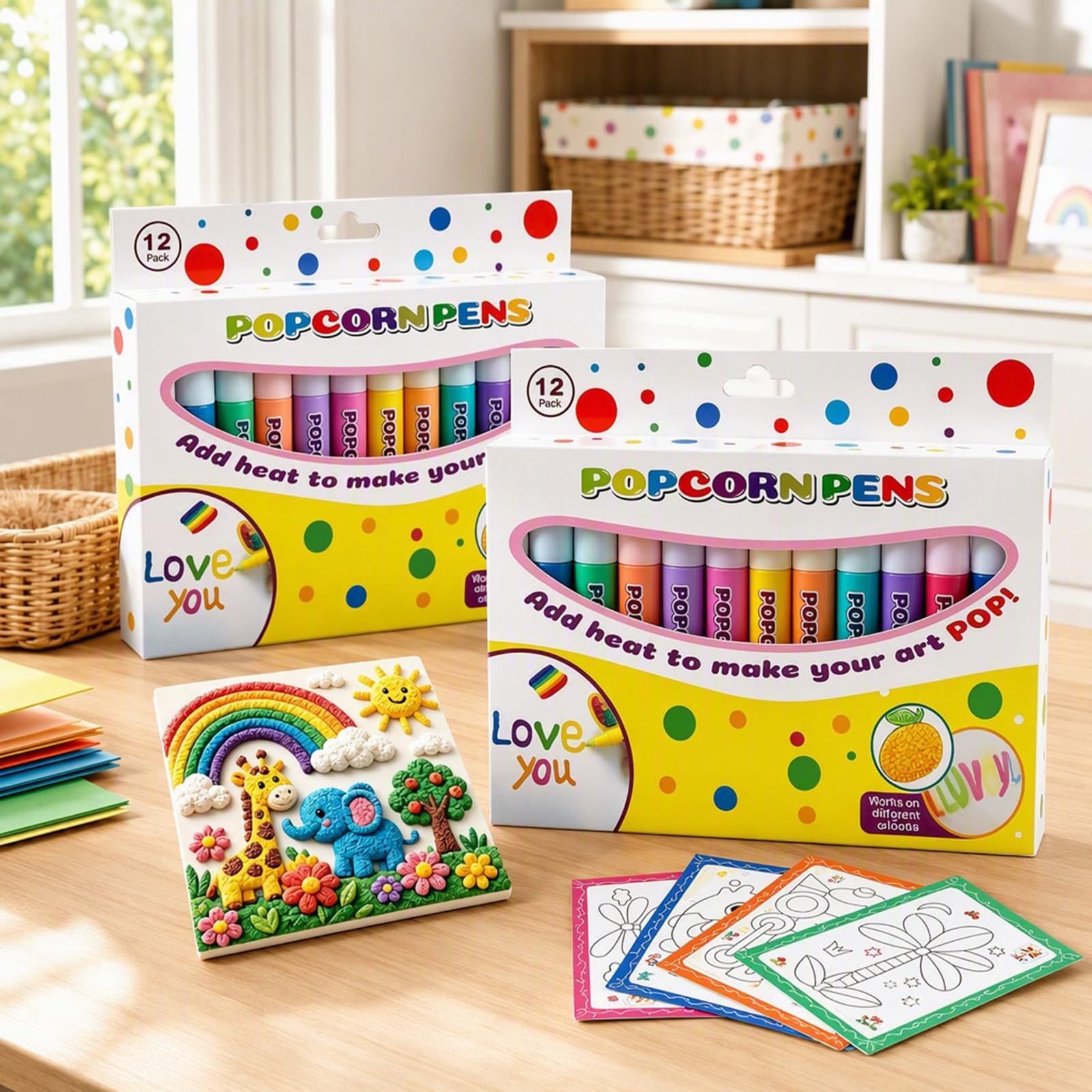 Popcorn Pens, 6/12 Colors Puffy Paint Pens, DIY Bubble Popcorn Drawing Pen