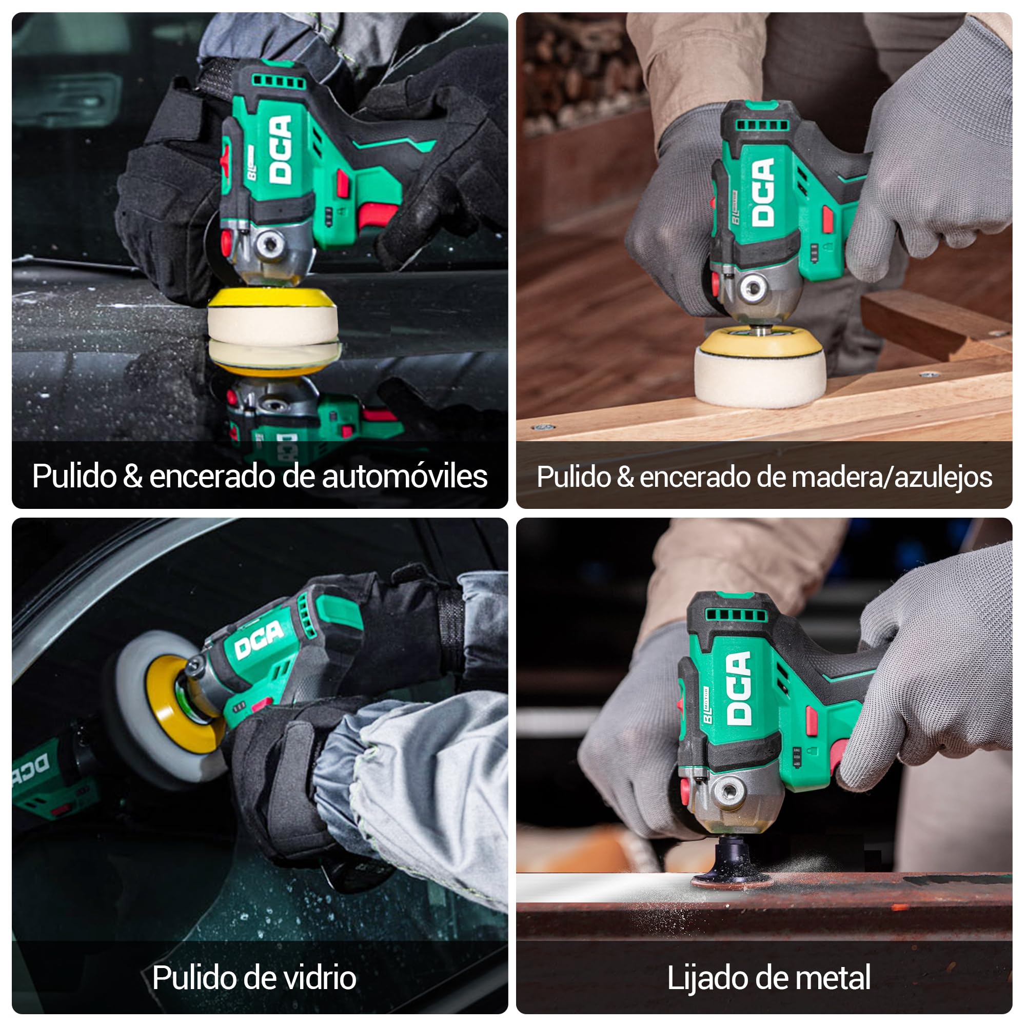 DCA Mini Pulidora Coche 12V, 75MM Pulidora Bateria y 50mm Lijadora, Pulidora Orbital, Máquina de Pulir sin Escobillas, 2 Baterías de 2,0Ah, 2 Velocidades 2800-8300 RPM para Pulir, Encerar y Limpiar