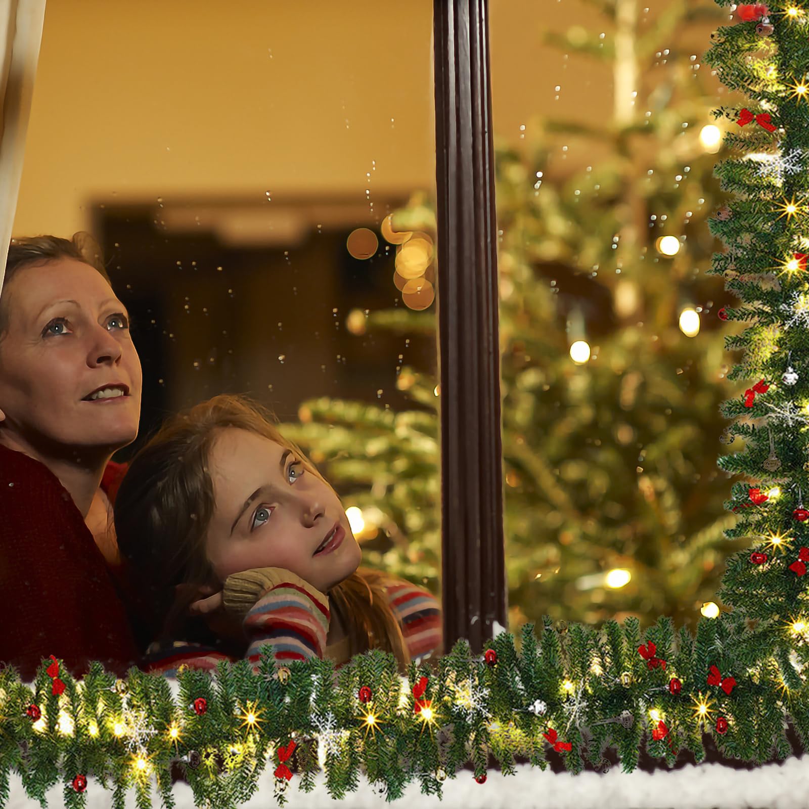 2X Weihnachtsgirlande mit Beleuchtung, 5m 100 LEDs inkl.Deko Tannengirlande Grün Künstlicher Innen & Außen Weihnachtsdeko für Treppen Kamin Haustür weihnachtsdeko Girlande
