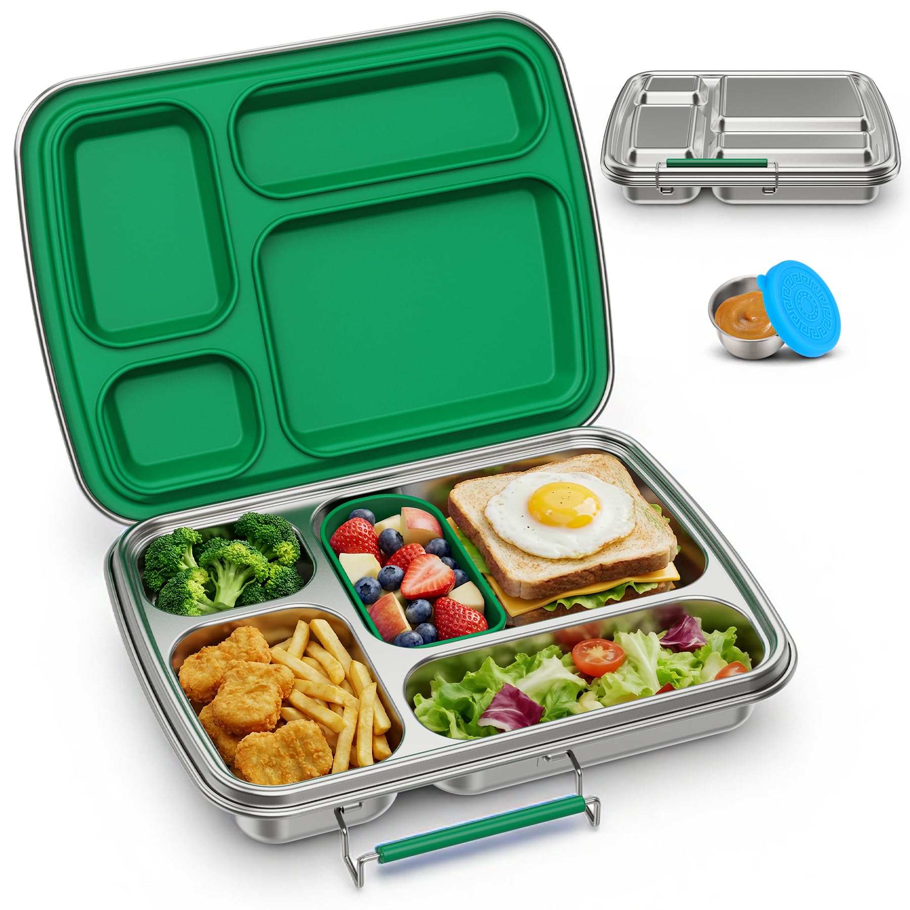 Photo 1 of Zeekala Stainless Steel Bento Lunch Box - Green, 4 Compartment