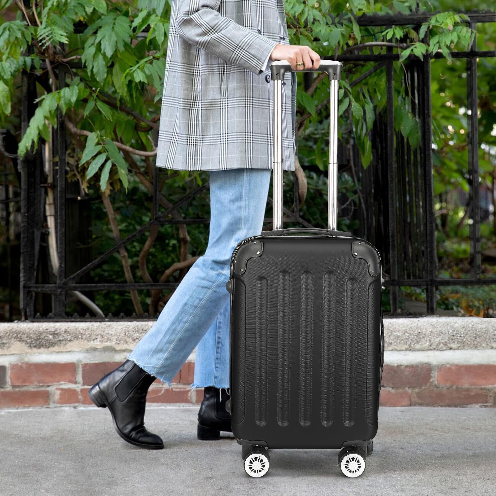 Valigia Rigida 3 Pezzi Set Trolley Bagaglio A Ruote Set Di Valigie In ABS Con Protezione Degli Angoli Trolley Con Manico Telescopico Bagaglio A Mano 4 Ruote M L XL (Nero)
