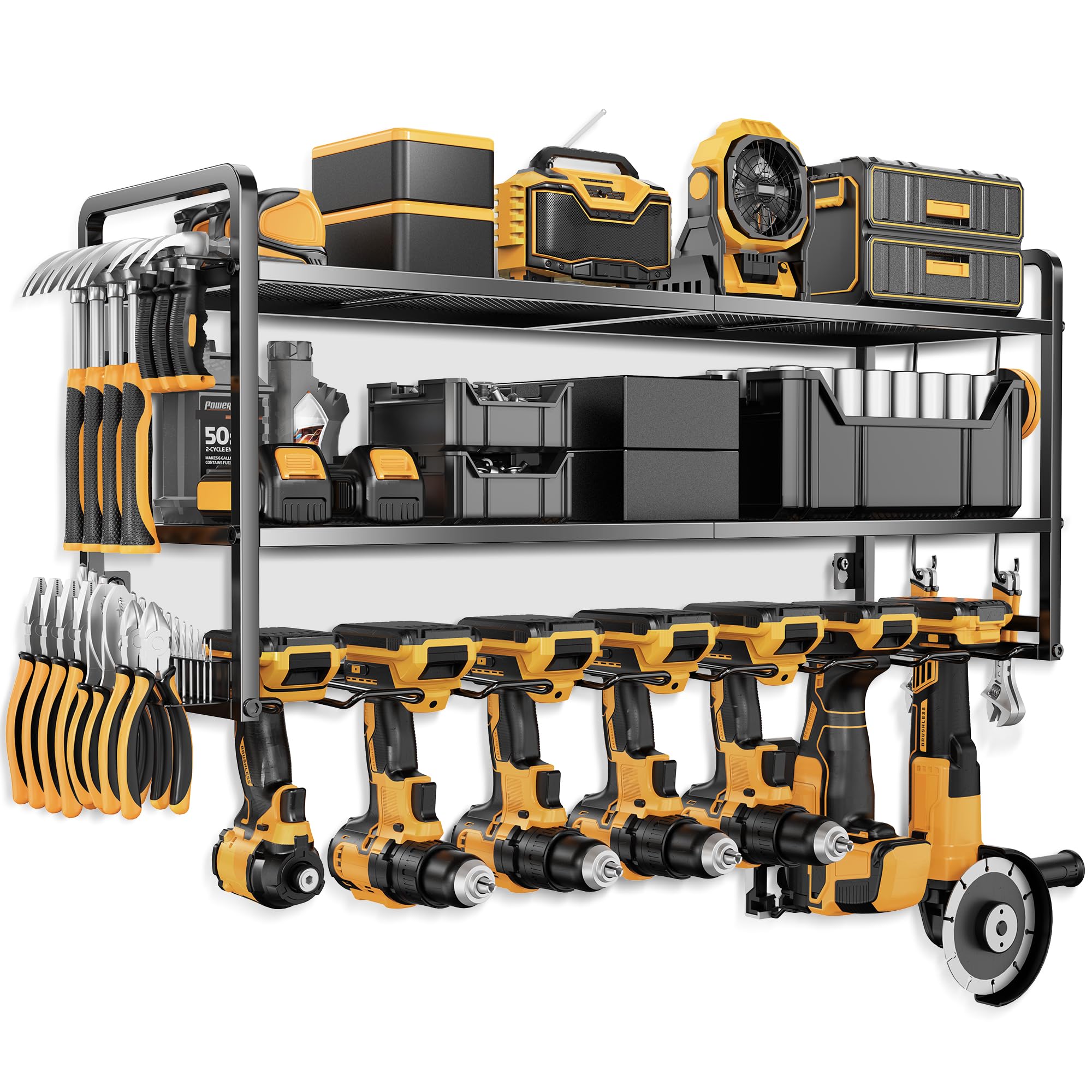 LBT Heavy Duty Power Tool Organizer for Tool Storage, 7 Drill Holder Wall Mount,Tool Holder and Storage Rack for Garage Organization, Tool Shelf with Battery Holder, Great Men's Gift