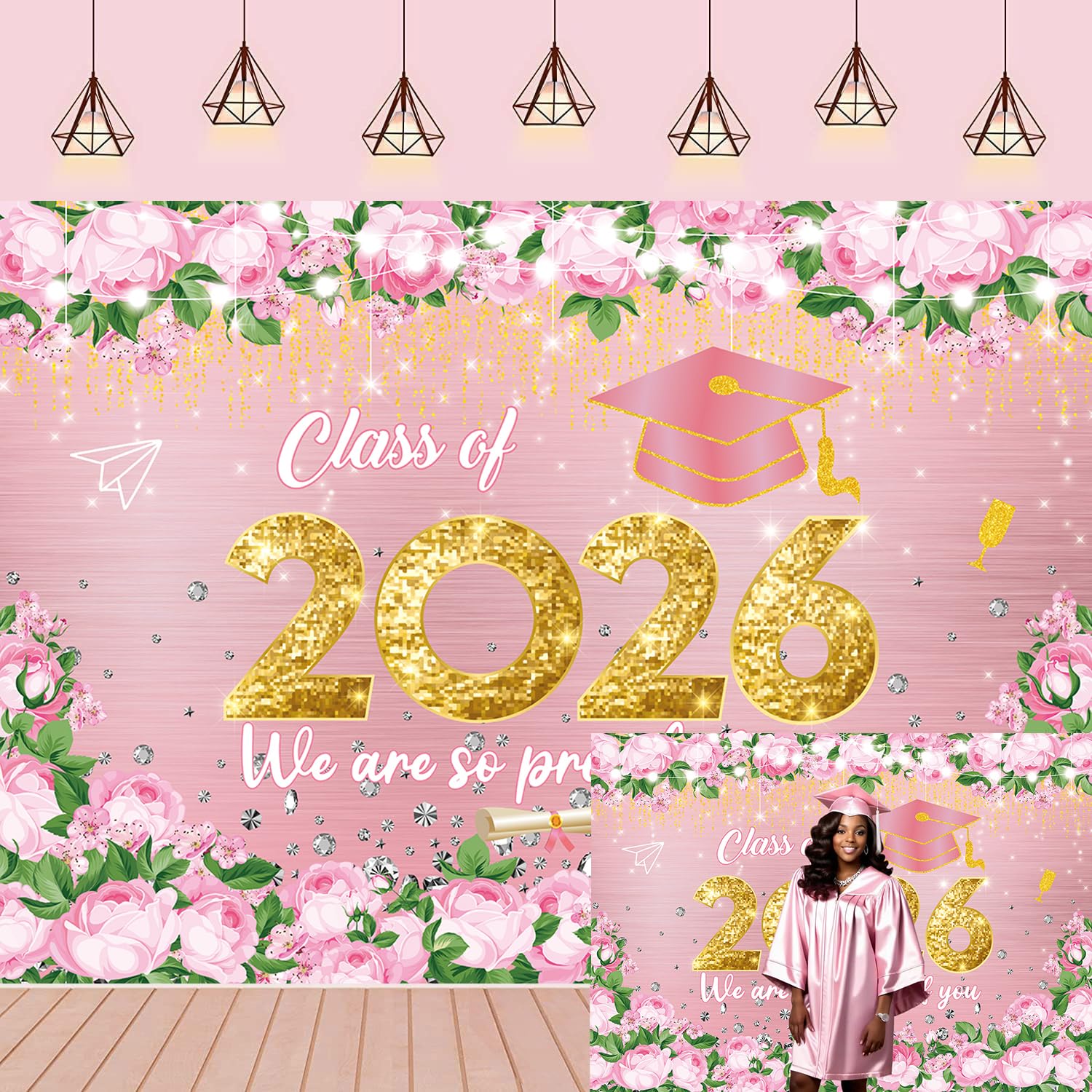 1pc 7x5 ft sfondo di laurea in 2024 sfondo di congratulazioni per la laurea forniture per lo sfondo della festa di promozione - elettronica