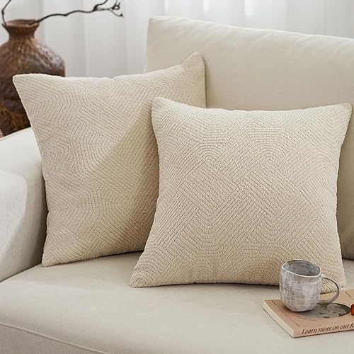 Amor Virisso Pillow Covers 18x18, Cream Pillow Covers Set of 2, Decorative Pillows for Couch Luxury Neutral Boucle Throw Pillow Covers for Living Room Bed Soft Accent Pillow Cases, Frosting Cream