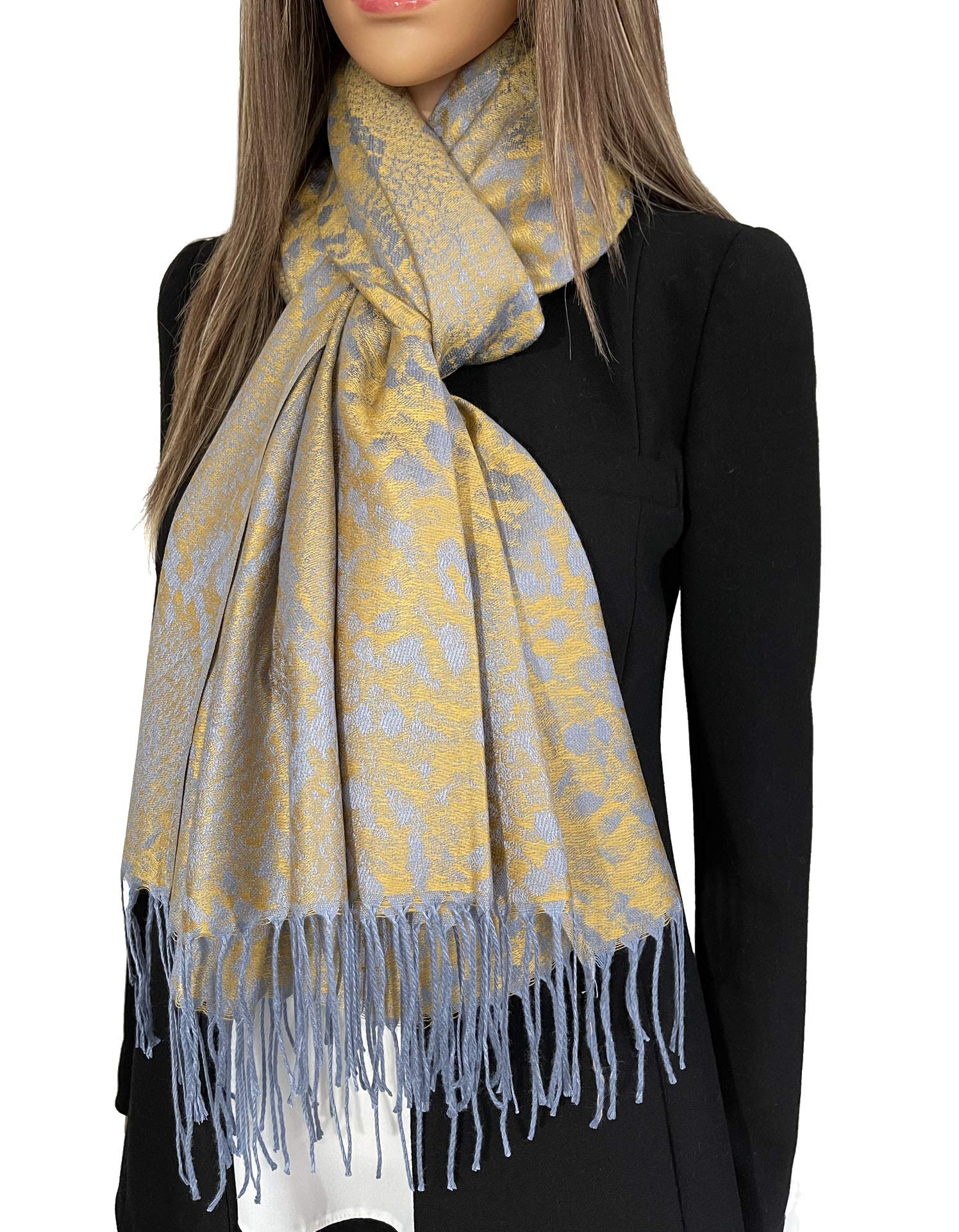The Accessory Co. Women's Snakeskin Mustard Yellow Leopard Print Scarf Shawl - Animal Leopard Print Gifts, Silk Pashmina Wrap, Long Scarves, Wearable Blanket Scarf, Winter Scarfs, Stole, Head (Snakeskin Mustard Yellow) Large