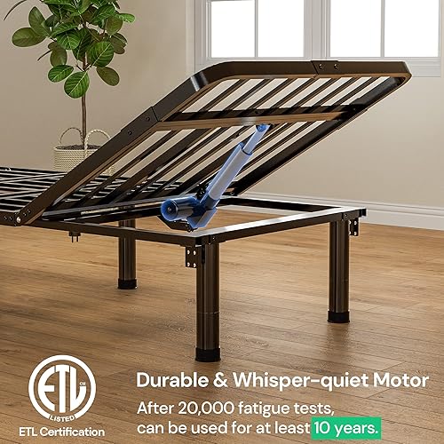 Miniatura 2 de SunsGrove Base de cama ajustable de metal motorizado individual XL con inclinación de cabeza y pie control remoto con cable montaje rápido y fácil