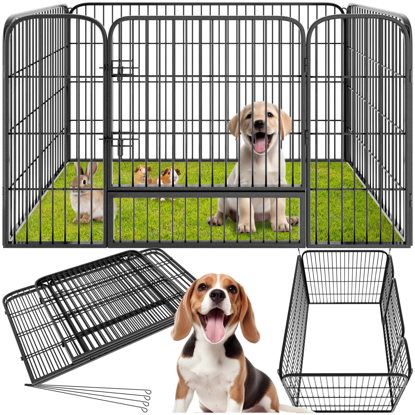 tectake® Recinto per Cani, Cuccioli, Conigli e Animali di Piccola Taglia, Set 4 Pannelli, Recinto da Esterno e Interno, Porta con Doppio Blocco, Pieghevole - Dimensioni Singolo Pannello 70 x 85 cm