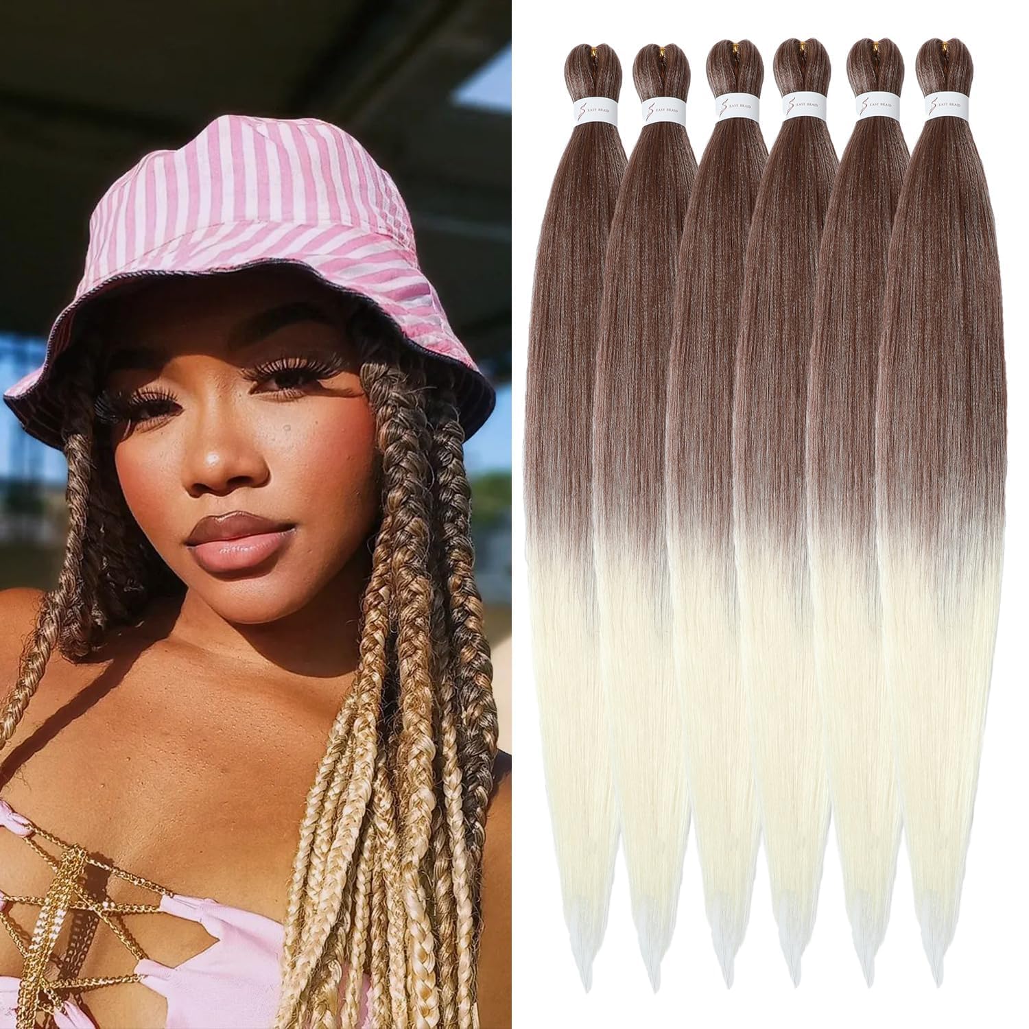 YDDM Capelli Per Treccine Africane Rosa Extension Treccine Texture Yaki Easy Install per Principianti 20 Pollici 3 Pezzi Capelli Leggeri e Naturali per Box Braids, Twist e Crochet — view 49