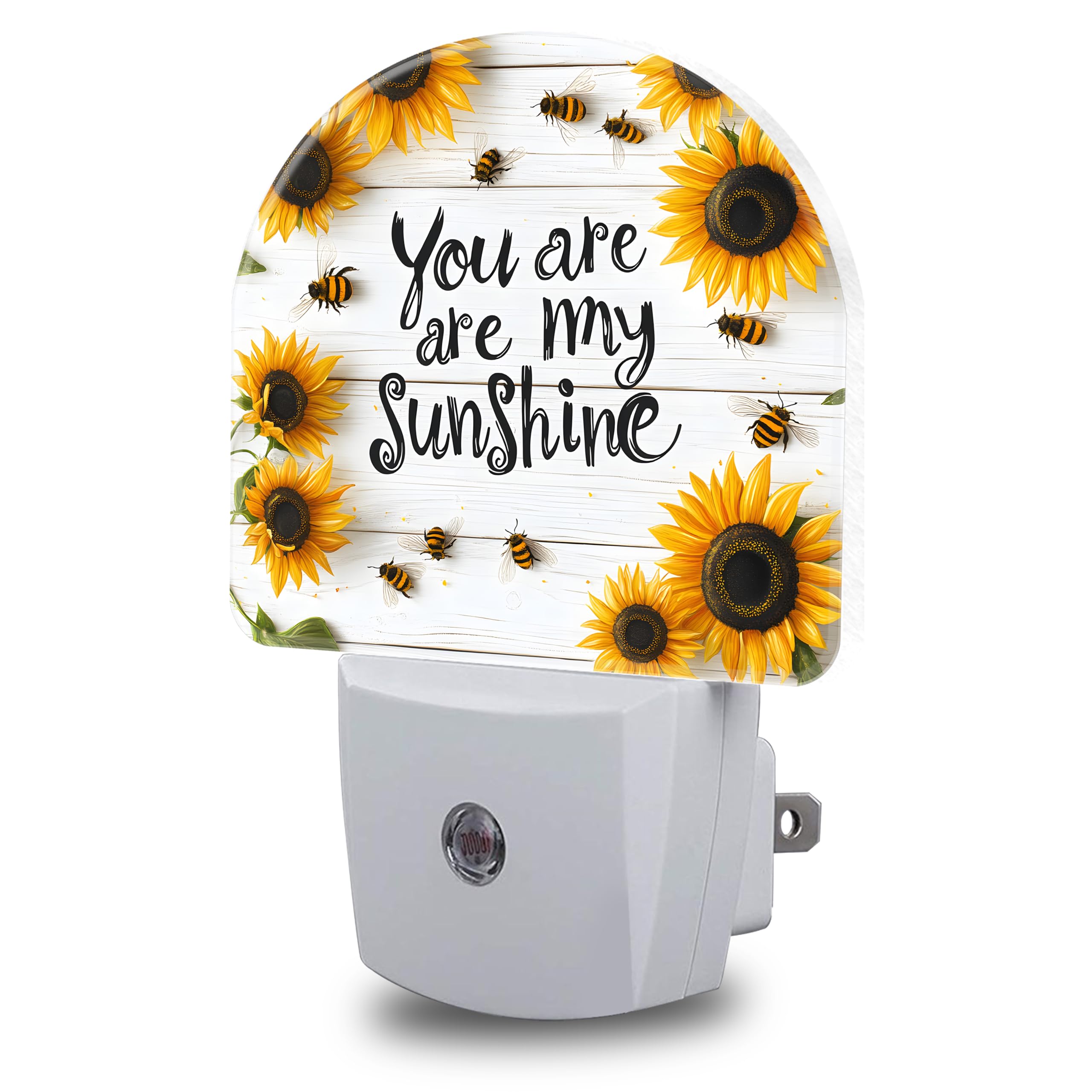 Night Lights Plug into Wall Bees and Sunflowers Night Light Dusk to Dawn Smart Sensor Decorative Round Led Lamp for Bedroom Kitchen Hallway Nightlight for Women Men
