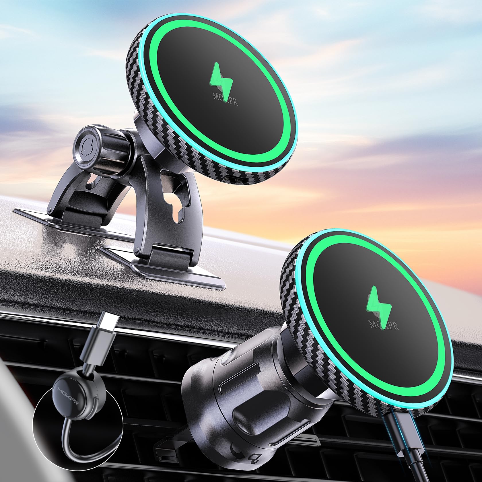 MOKPR für MagSafe Autohalterung mit Ladefunktion, 15W für iPhone Magsafe Ladegerät Auto, Handyhalterung Auto Magnet mit Ladefunktion Lüftung/Armaturenbr für iPhone 17 16 15 14 13 12 (Dunkelgrau)