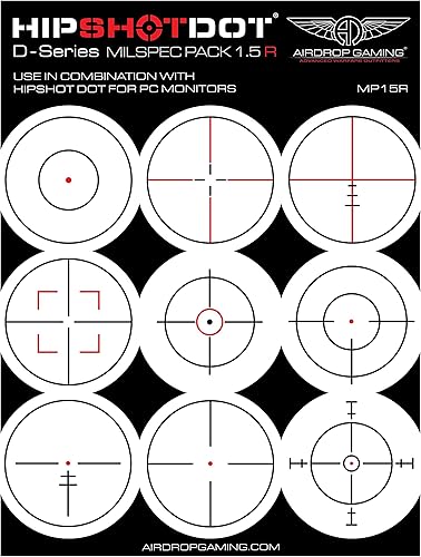 HipShotDot D-Series Milspec Pack Reutilizables transparentes para Aim Sight Assist TV Juego de televisión o monitor calcomanía para videojuegos