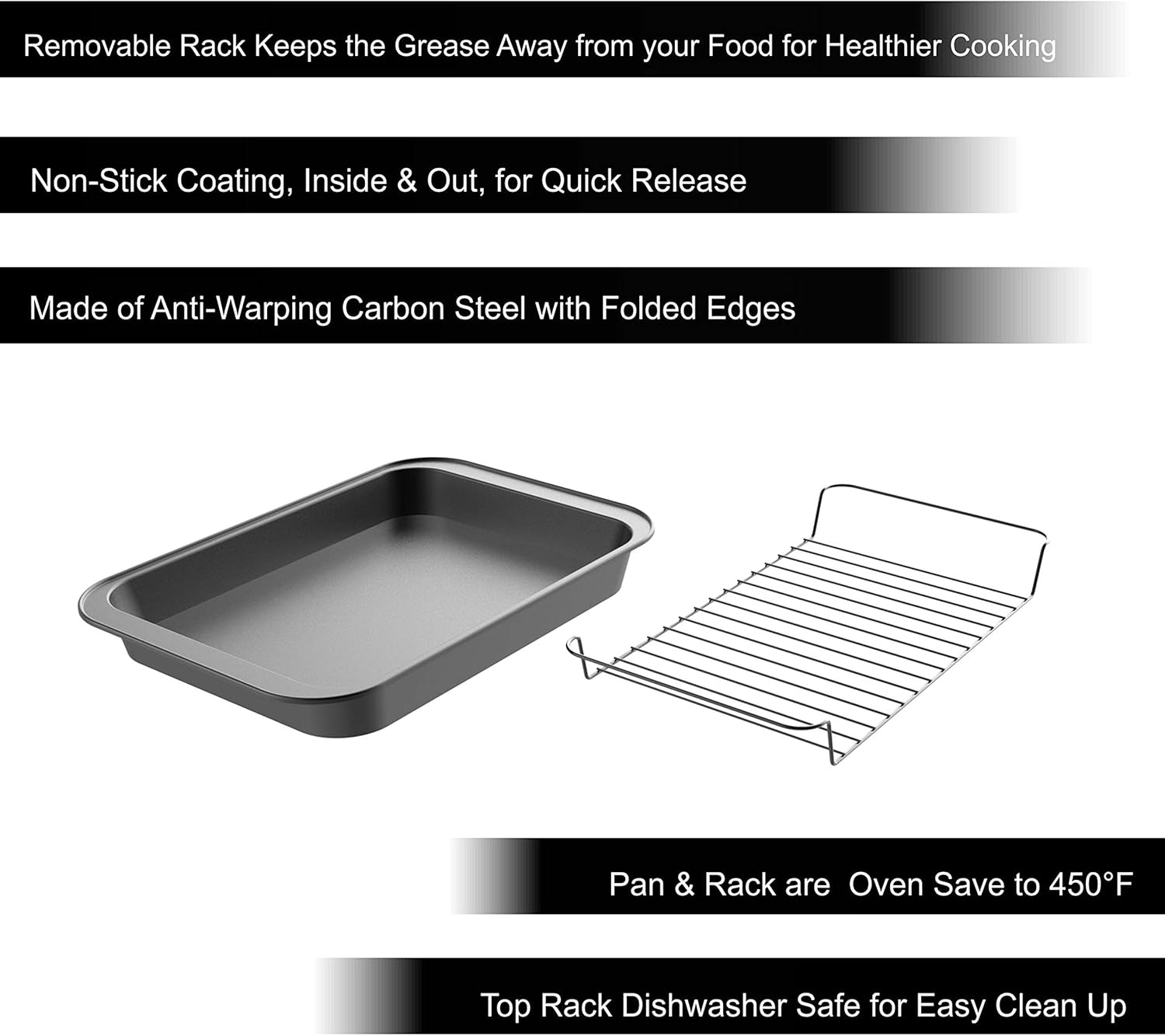 Roasting Pan with Rack-Nonstick Oven Roaster with Removable Grid to Drain Fat and Grease-Healthier Cooking with Kitchen Bakeware by Classic Cuisine - Image 3