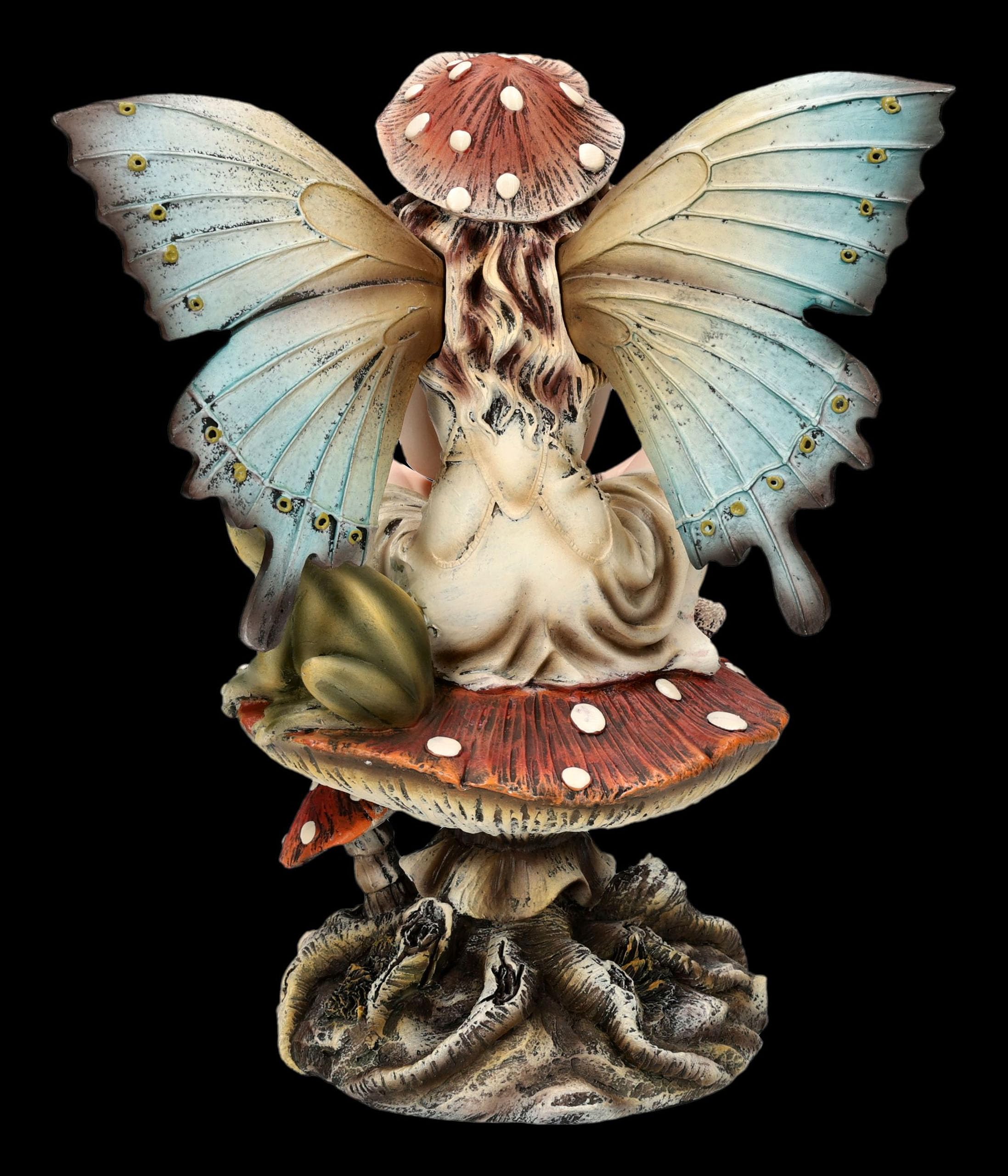 Figuren Shop GmbH Elfenfigur – Pilzfee Marilou auf Fliegenpilz – handbemalte Fantasy-Deko (21 cm) – Tales of Aurelion Collection – Geschenkidee für Märchen- & Feenfans