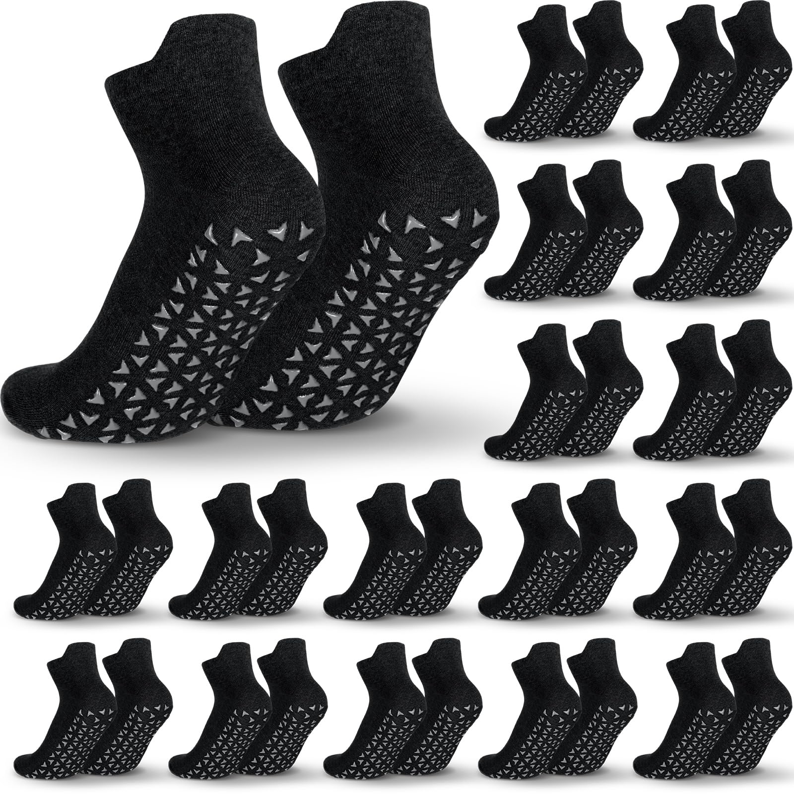 30 Pairs Non Slip Socks Unisex Non Skid Pilates Yoga Hospital Socks for Men Women Elderly, Black, 9-13
