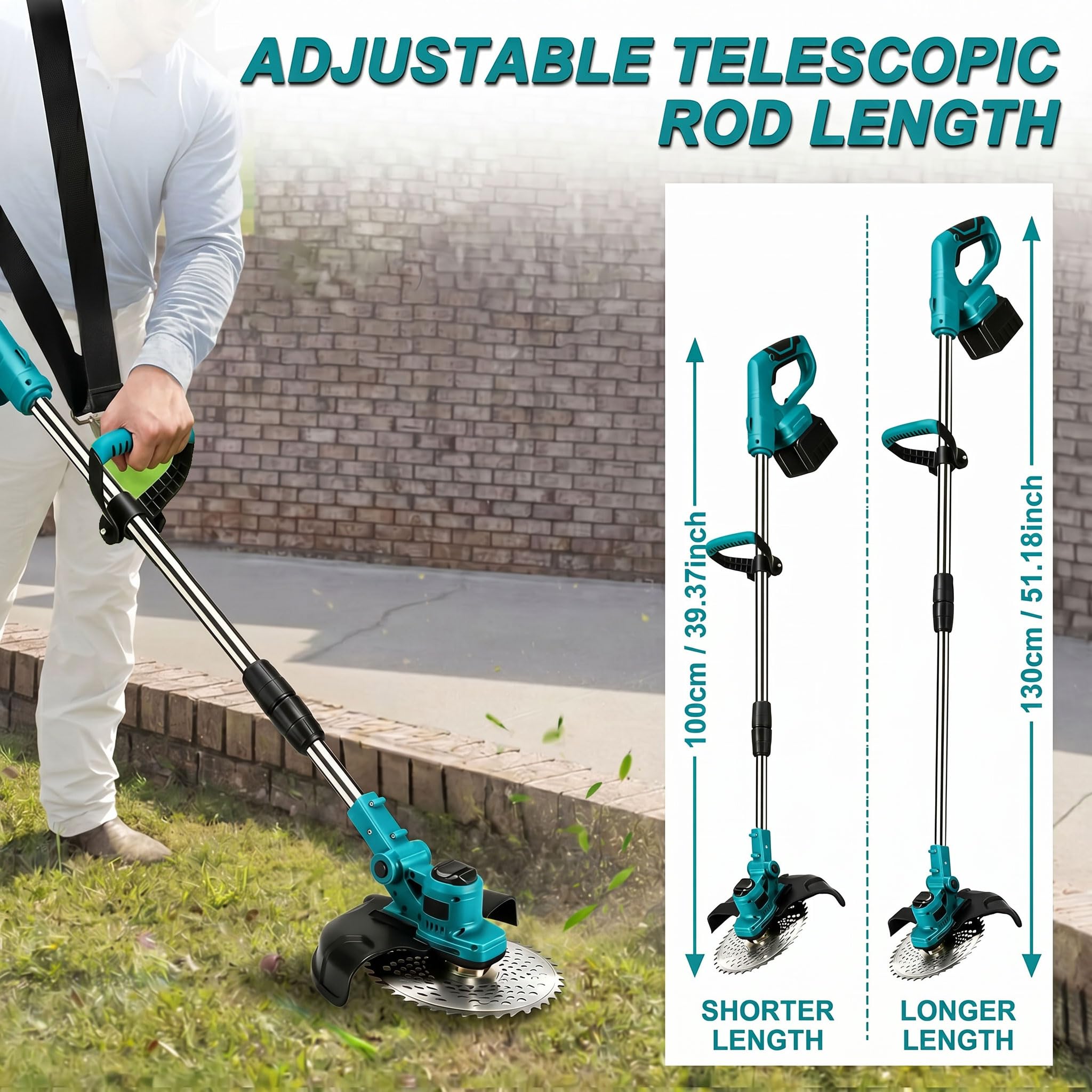 Desbrozadora eléctrica sin escobillas de 21 V, con cepillo para malas hierbas, con 4 tipos de cuchillas, desbrozadora eléctrica para césped, jardín