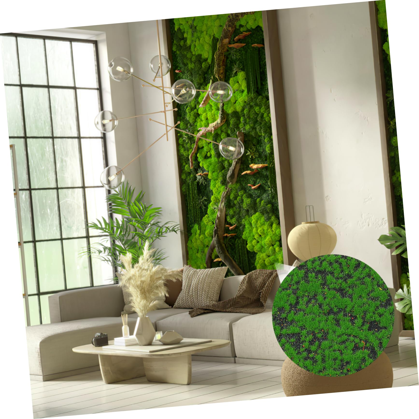 Musgo Artificial de Espuma Perlada, Césped Decorativo Verde para Patio