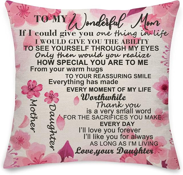 COEROW Mom Gift From Daughter,Cushion Cover Hug Pillow Cover Pillow Cases Throw Pillow Cover to Mom for Mothers Days Birthday Gift Thanksgiving Day Gift (Mom Daughter)