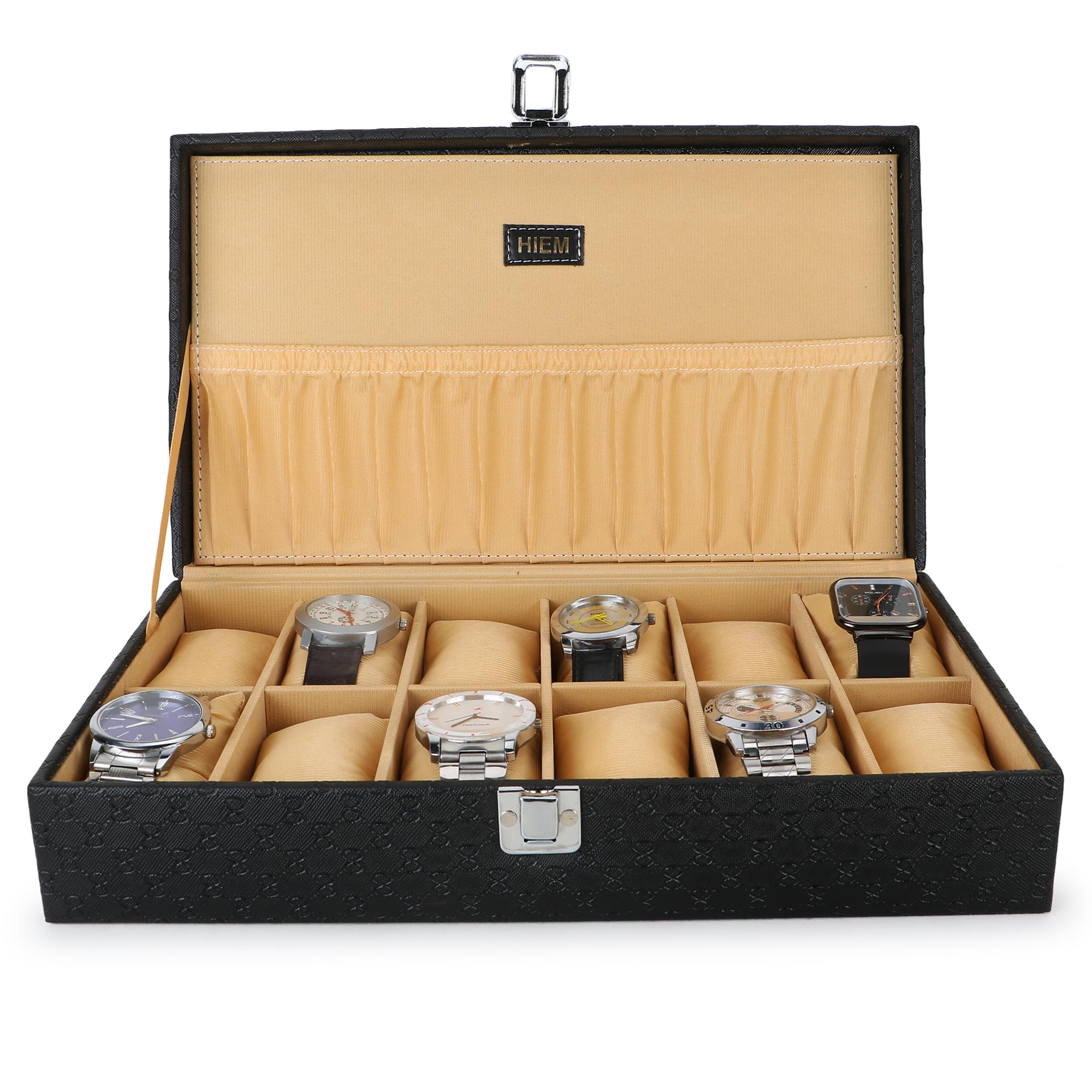 HIEM Watch Box Storage Case for Unisex in 12 Slots of Watches in Black color PU Leather (B09PGQ6BRG) Amazon Price History, Amazon Price Tracker