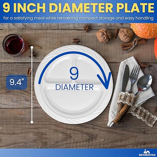 Miniatura 2 de Platos seccionales de plástico de 3 compartimentos de 9 pulgadas, platos desechables con compartimento, platos seccionales redondos blancos de 9