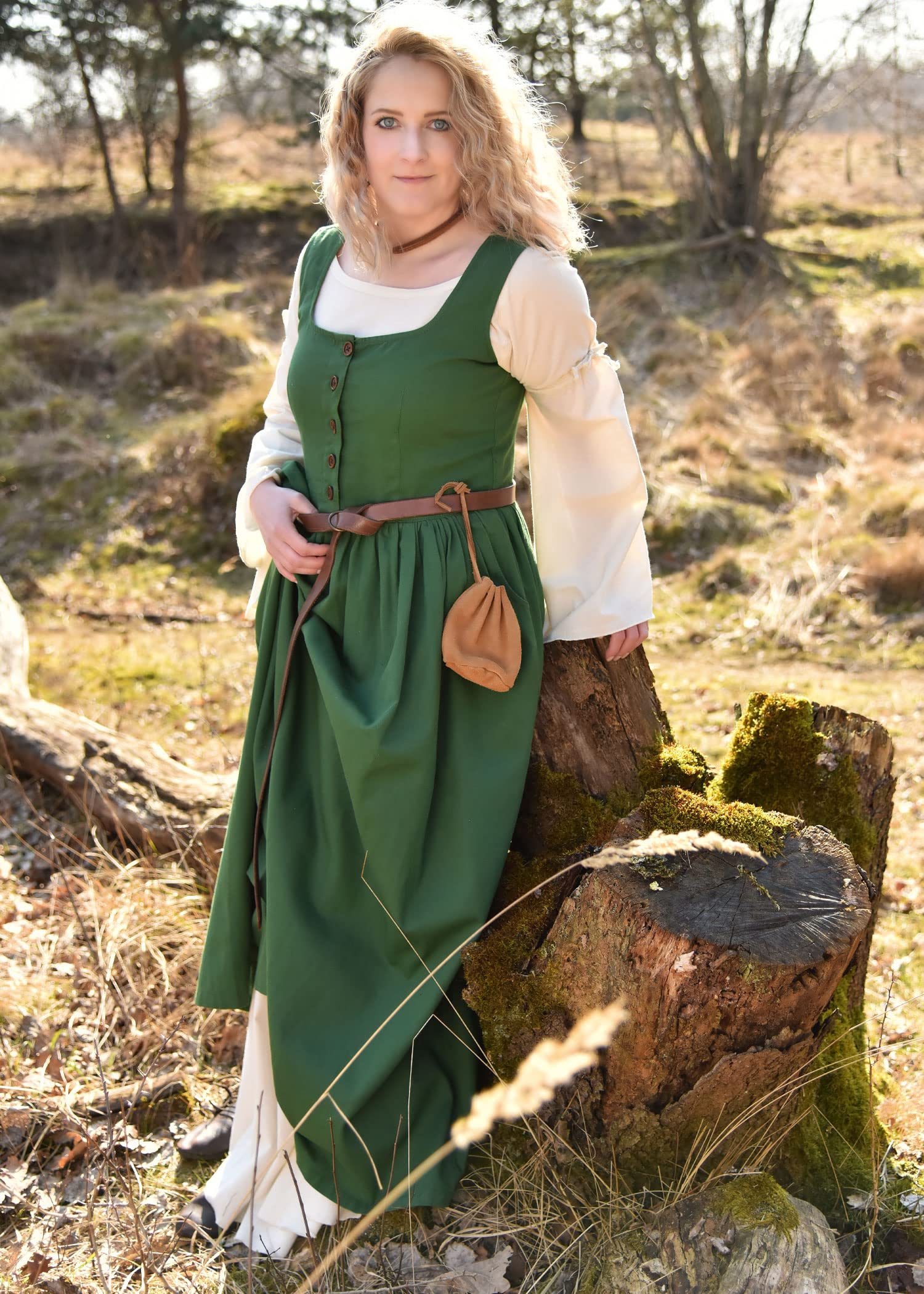 Battle-Merchant - Ärmelloses Mittelalter Kleid Lene für Damen - mit Taschen - Trägerkleid Bauernkleid Überkleid Mieder - Baumwolle