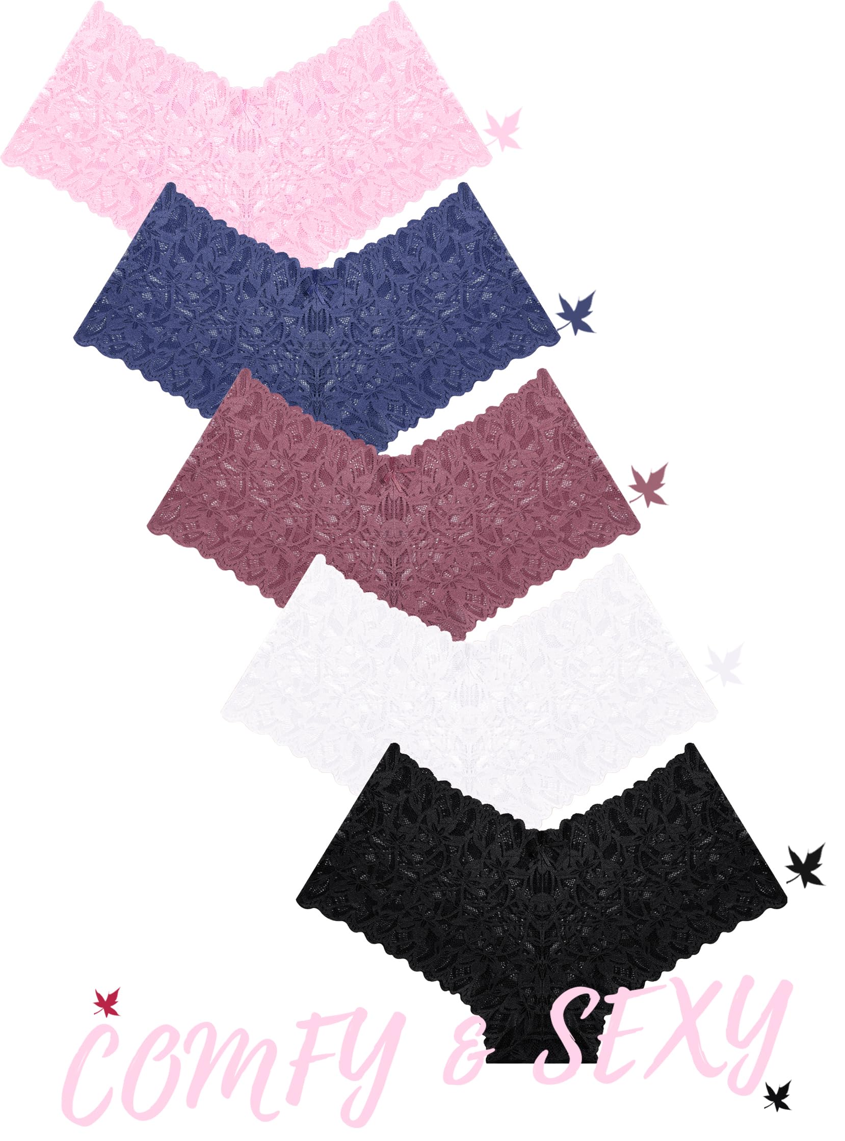 ALL OF SHE Sexy Underwear Panties for Women Cheeky V Waist Lace Boyshorts Lingerie Plus Size Underwear Gift Wife Women 5 Pack: 5 Pack-sky Blue*1 White*1 Baby Pink*1 Maroon*1 Black*1 Large