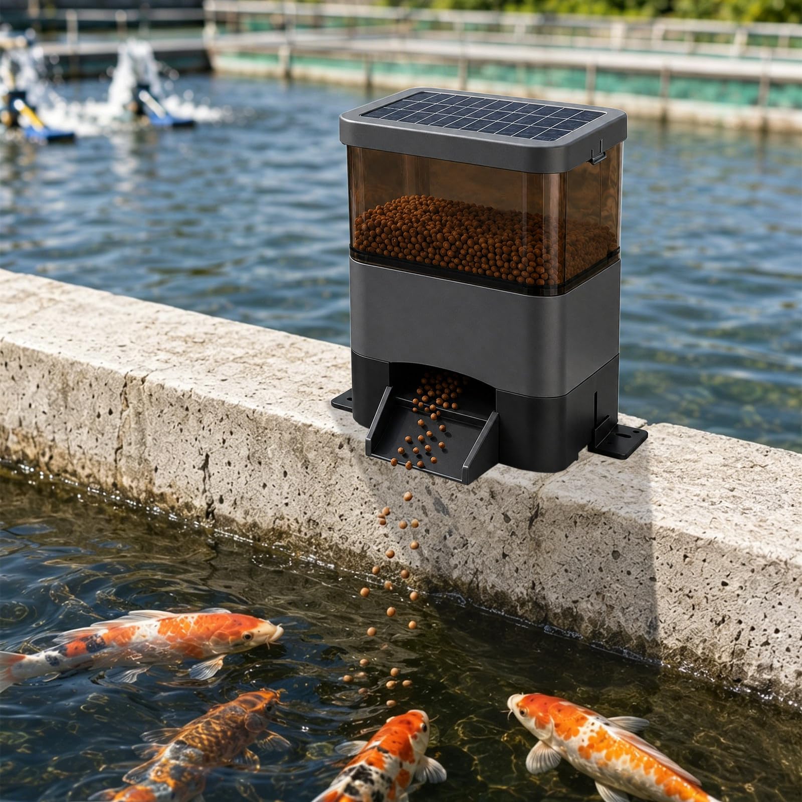 Mangiatoia automatica per pesci per laghetti, capacità 4 l, alimentazione solare e AC, controllo del telefono, a prova di umidità, timer per l'alimentazione di pesci Koi e all'aperto