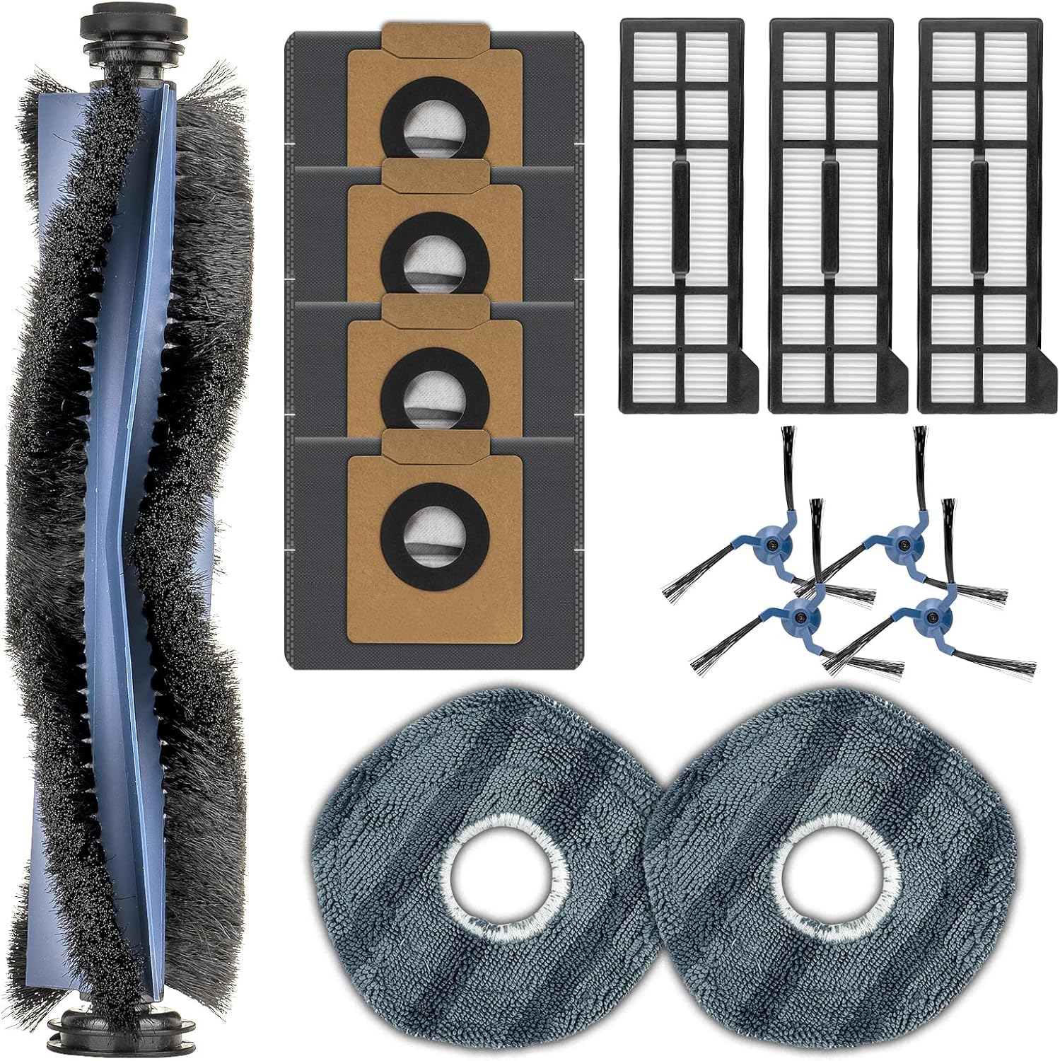 (14 Pack) X10 Pro Omni Replacement Parts Compatible with Eufy X10 Pro Omni Robot Vacuum Cleaner, 1 Roller Brush, 4 Side Brushes, 4 Dust Bags, 3 HEPA Filters, 2 Mop Pads, Accessories Kit