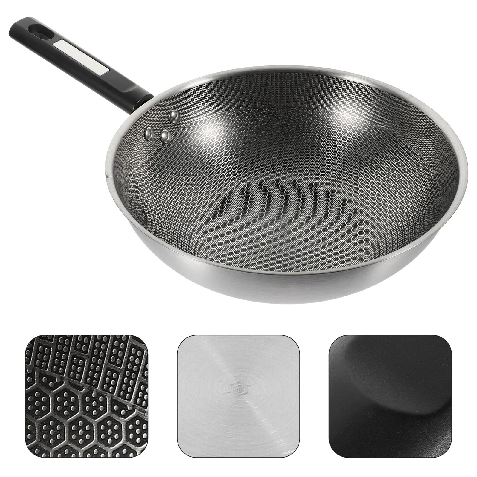 BESPORTBLE Padella Struttura a Nido D'ape in Acciaio Inossidabile Antiaderente Fondo Piatto, Manico in Bakelite Ergonomico, per Uso Domestico in Cucina