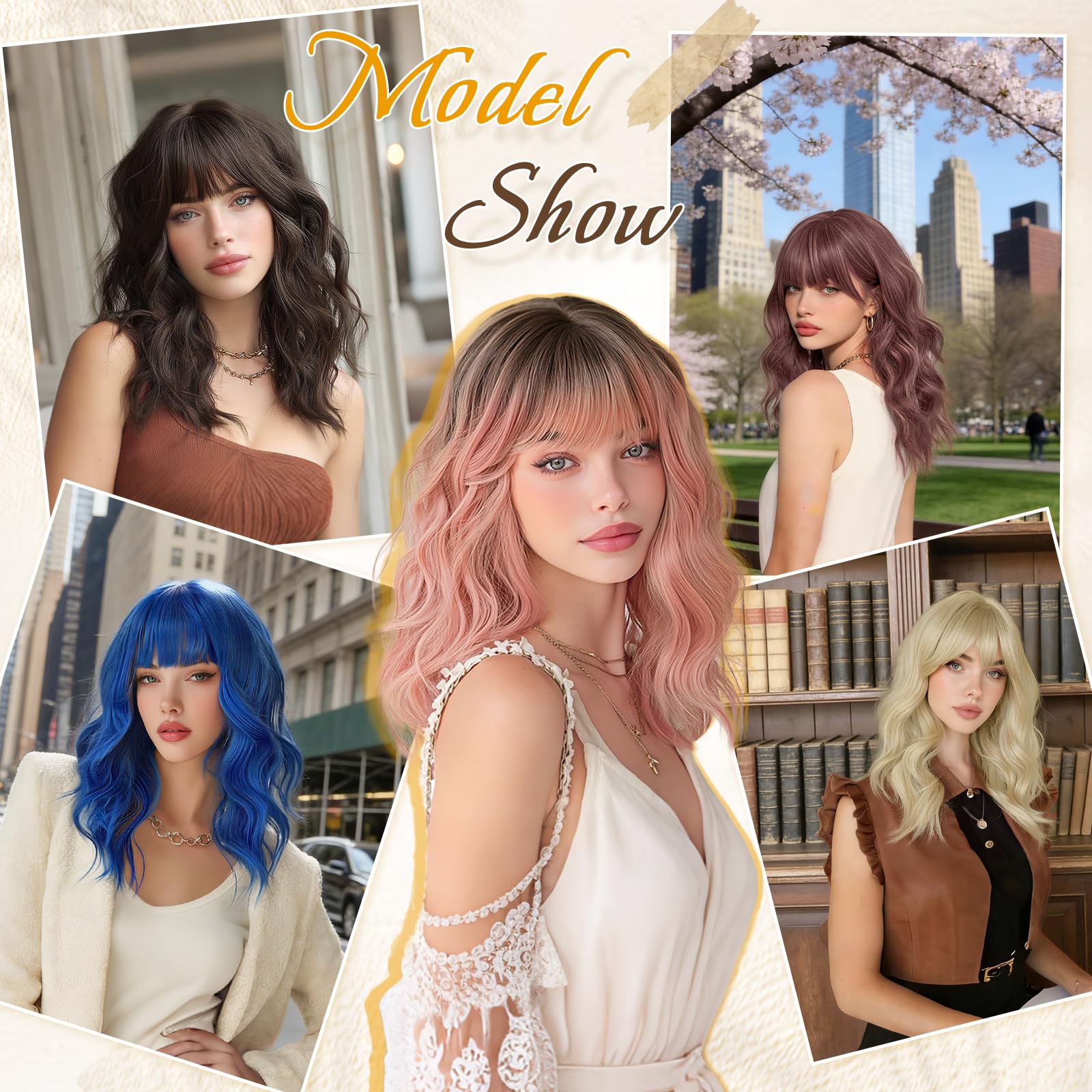 RUWISS Perruque Ondulée Brun Foncé Mi-longue 50 cm avec Frange, Naturel Layered Perruques pour Femme Cheveux Synthétiques Résistantes pour Usageet Quotidien et Cosplay